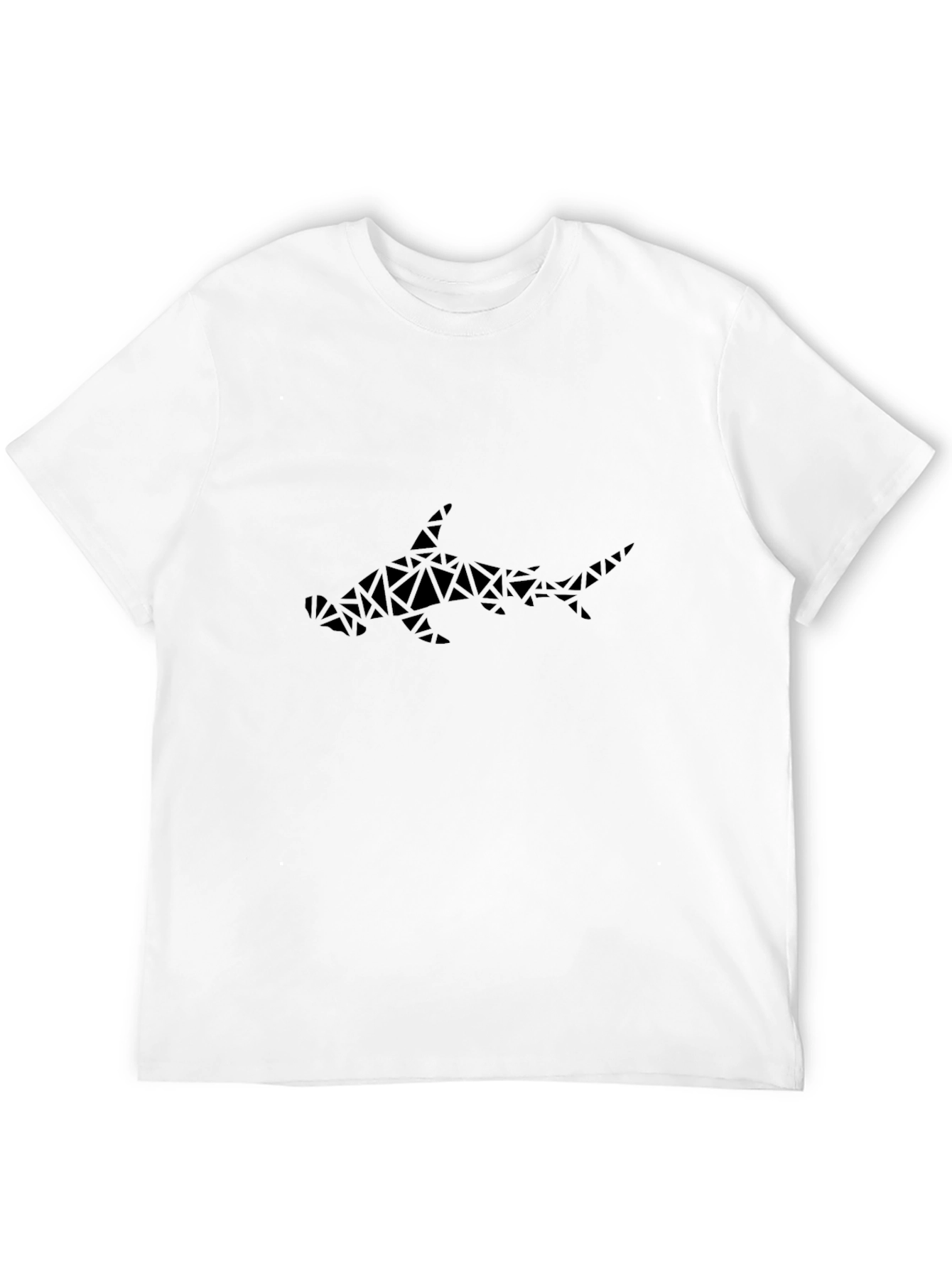 Geometric Hammerhead Shark Graphic Tee - Black Cotton