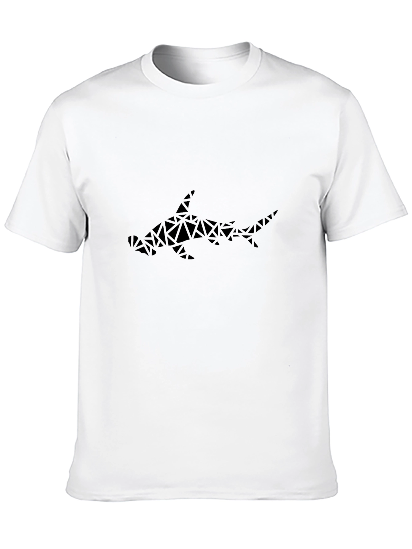 Geometric Hammerhead Shark Graphic Tee - Black Cotton