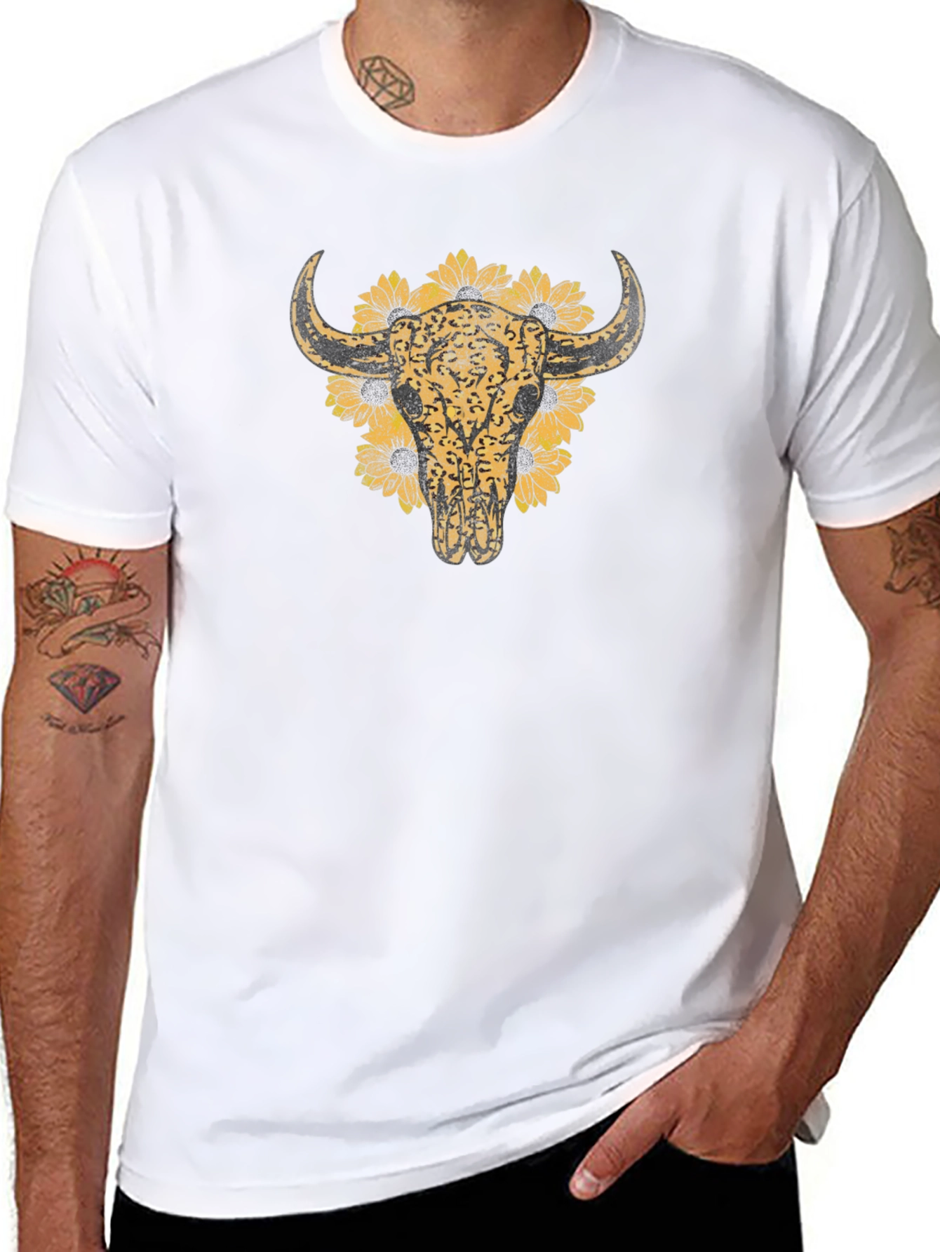Cow Skull & Sunflower Graphic T-Shirt