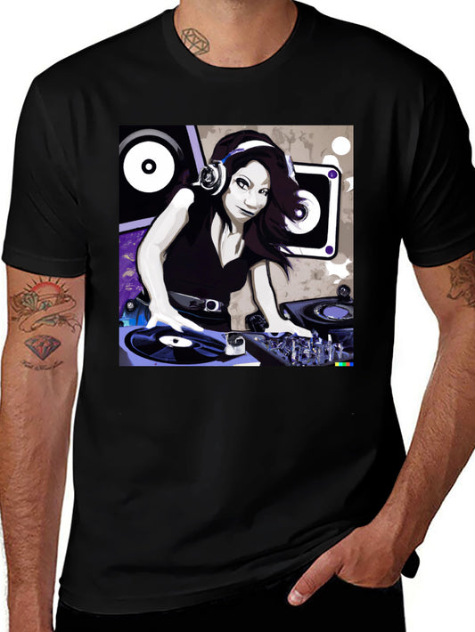 DJ Girl Graphic Tee - Black Cotton T-Shirt