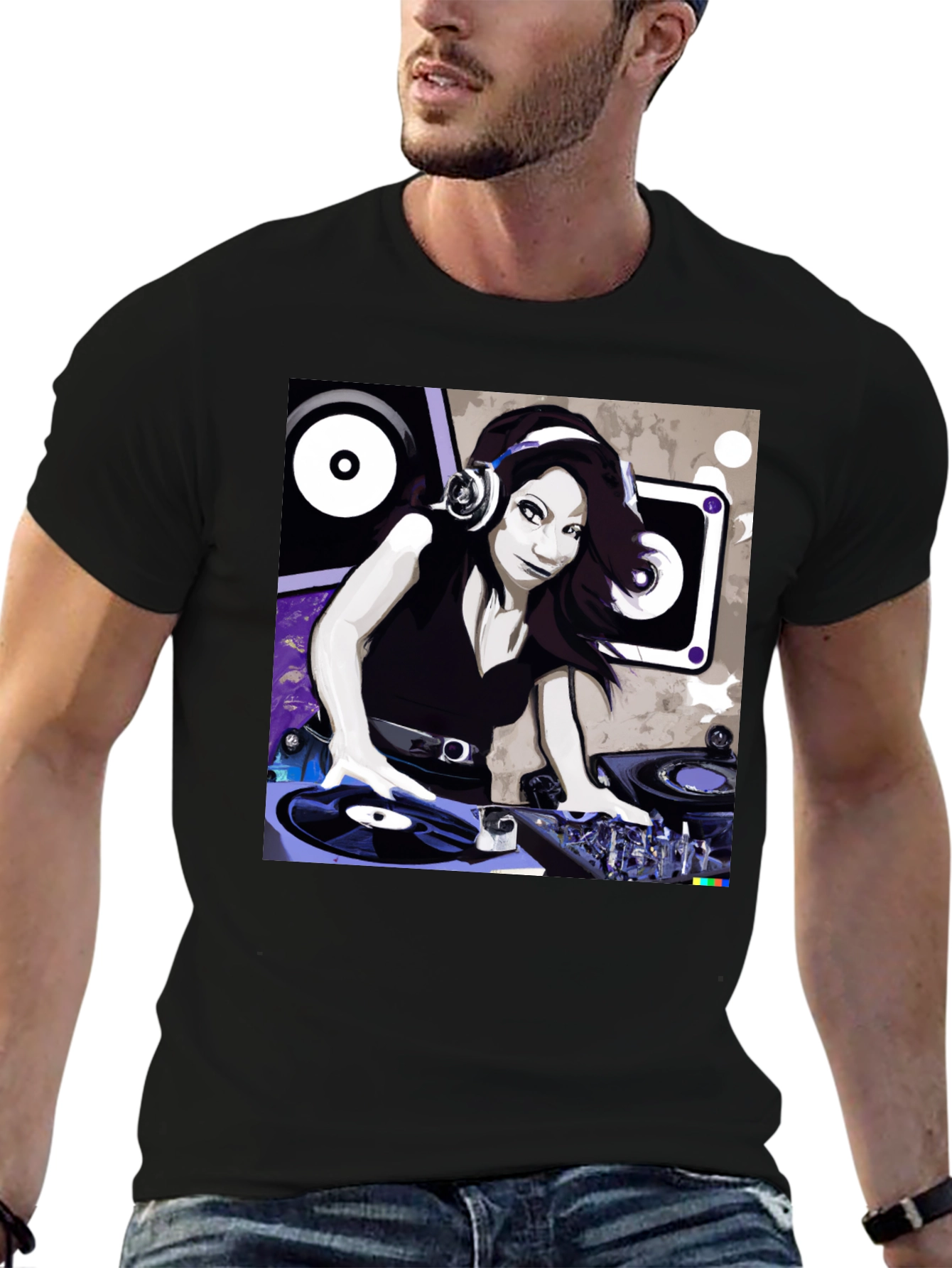 DJ Girl Graphic Tee - Black Cotton T-Shirt