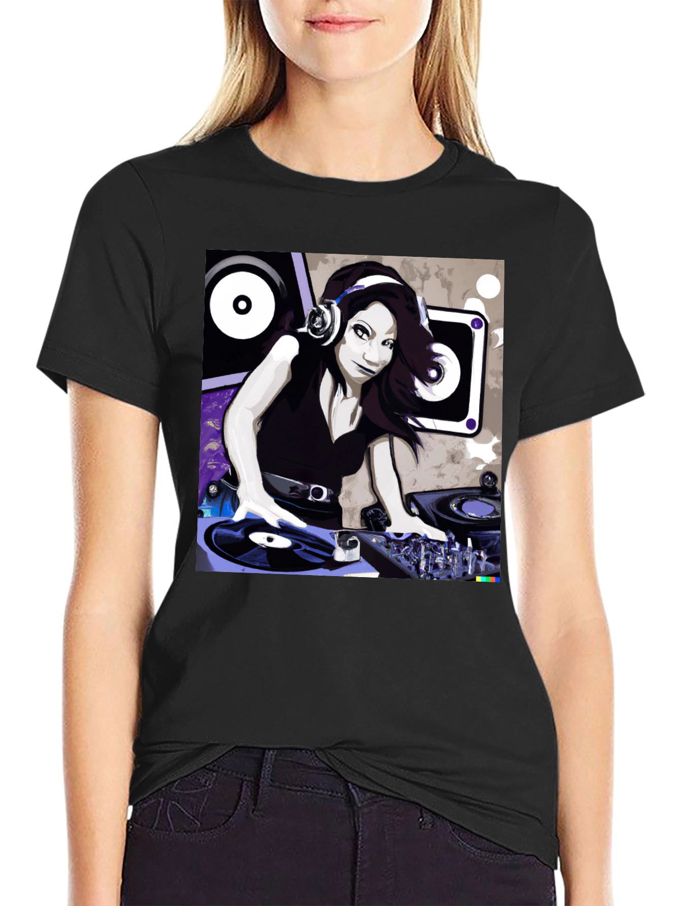 DJ Girl Graphic Tee - Black Cotton T-Shirt