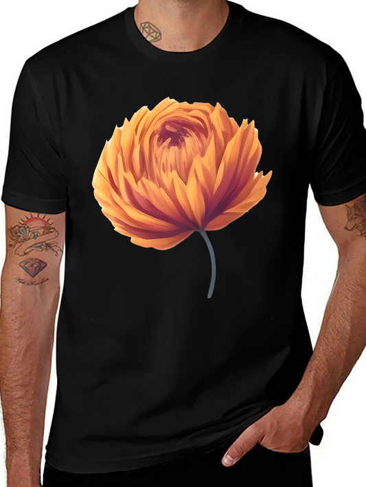 Orange Flower Graphic Black T-Shirt