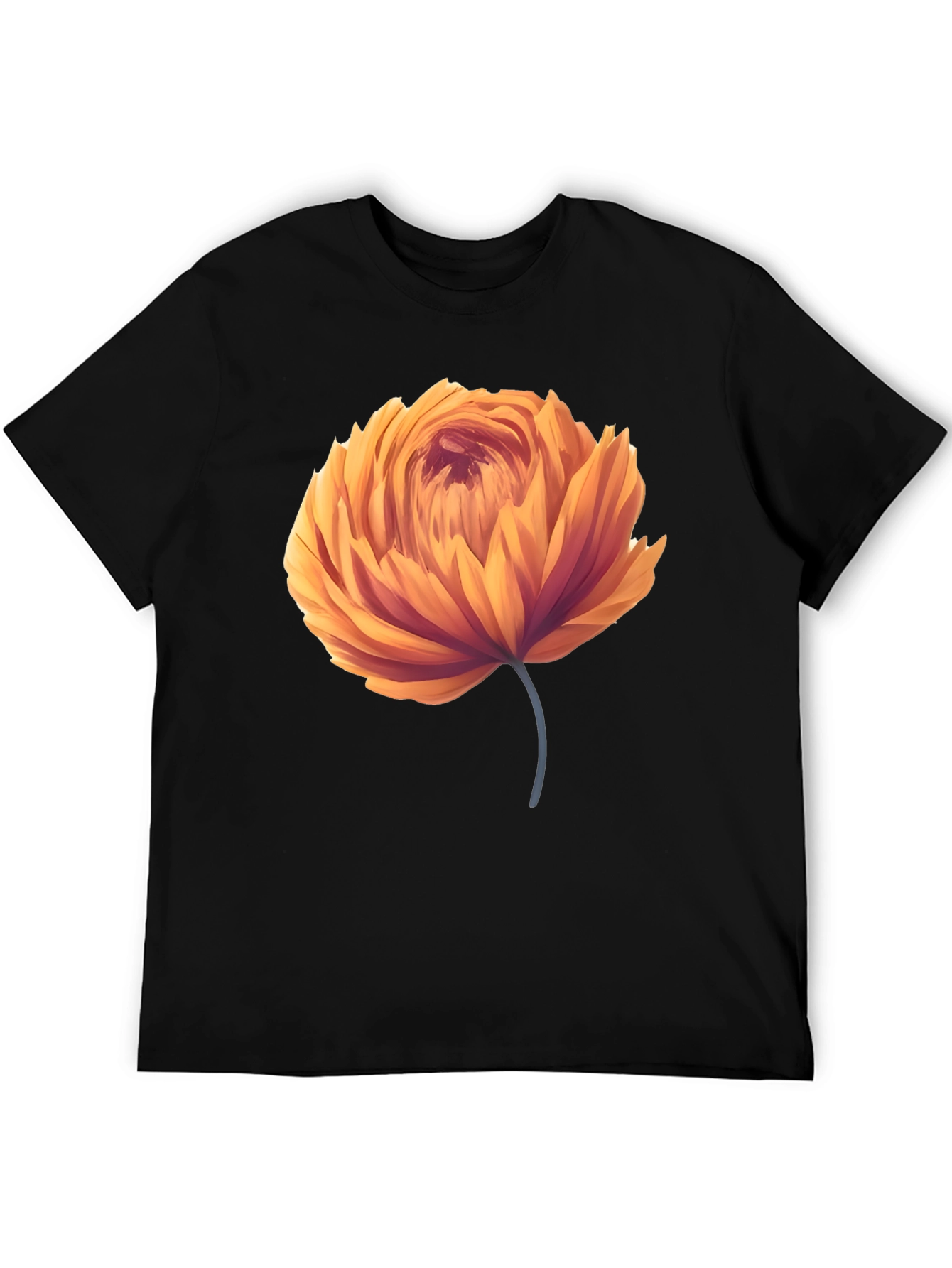Orange Flower Graphic Black T-Shirt