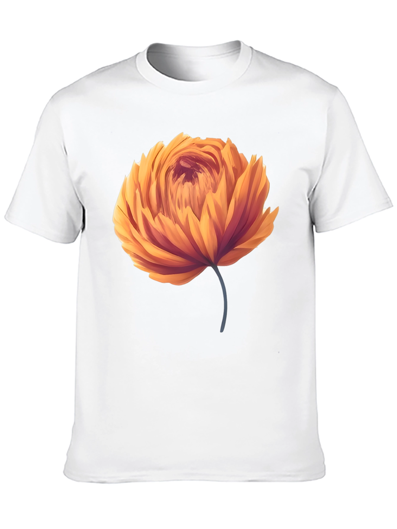 Orange Flower Graphic Black T-Shirt