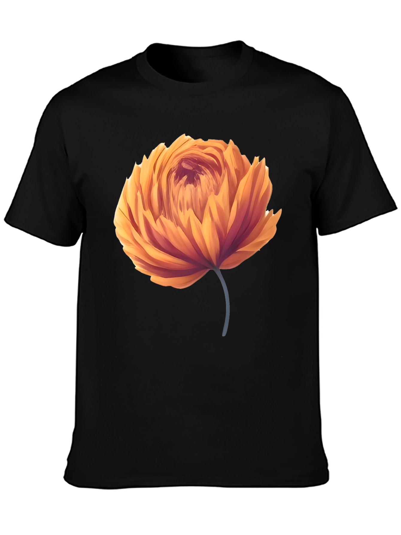 Orange Flower Graphic Black T-Shirt
