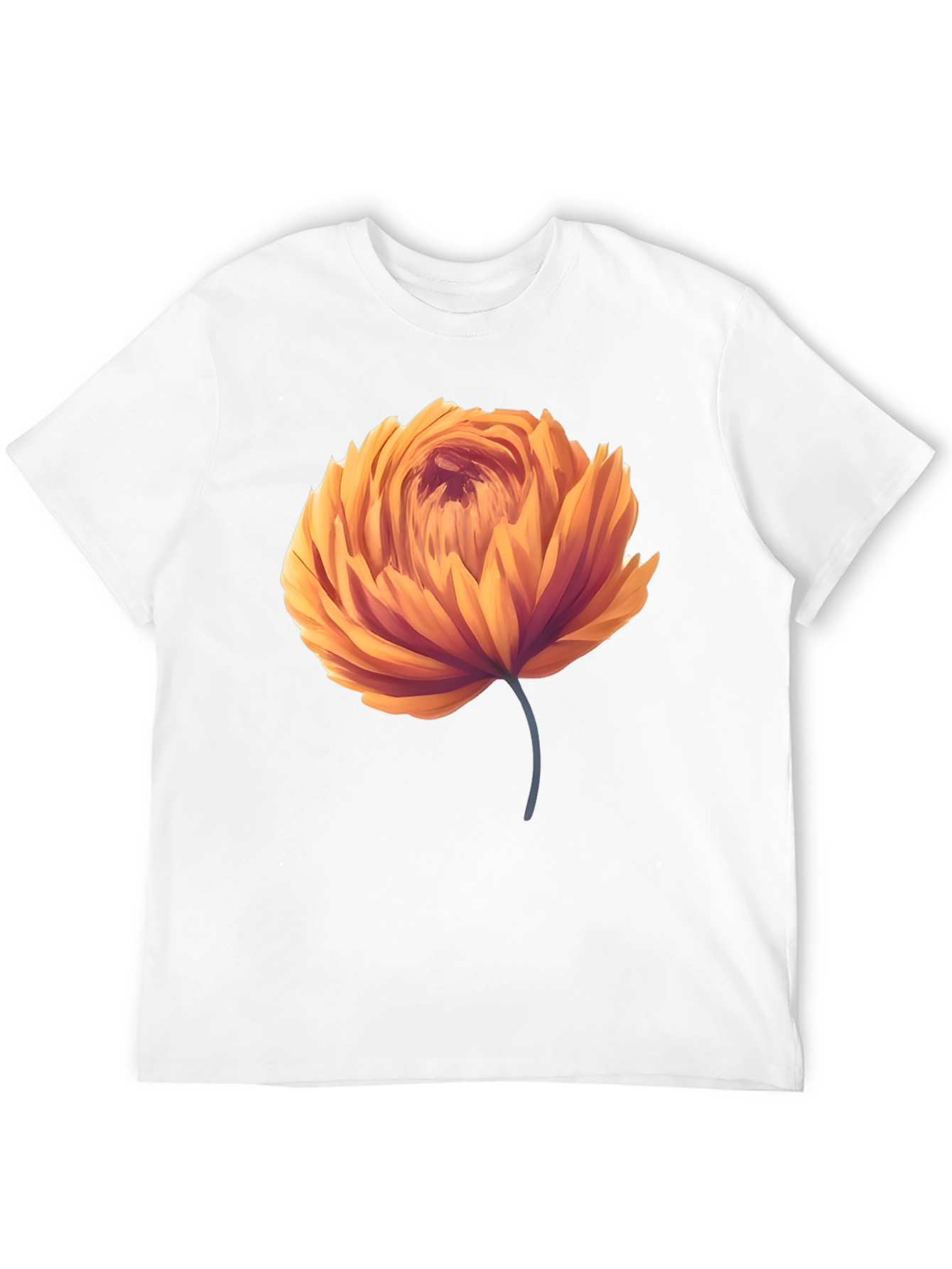 Orange Flower Graphic Black T-Shirt
