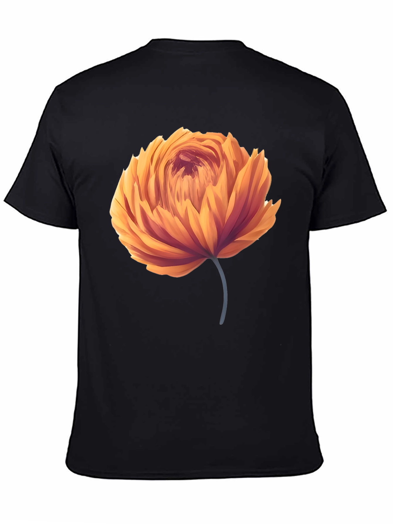 Orange Flower Graphic Black T-Shirt