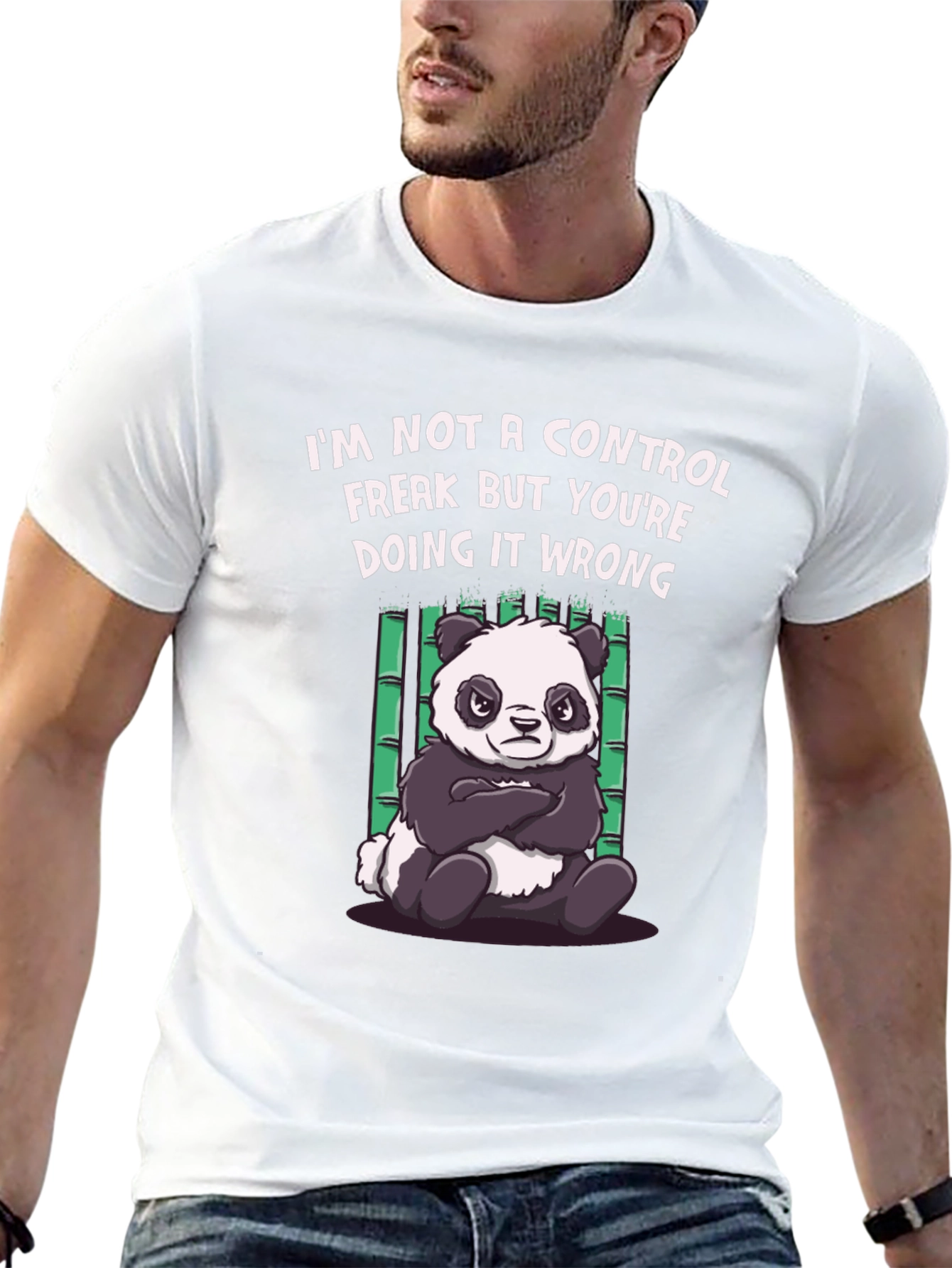 Funny Panda Control Freak Graphic T-Shirt