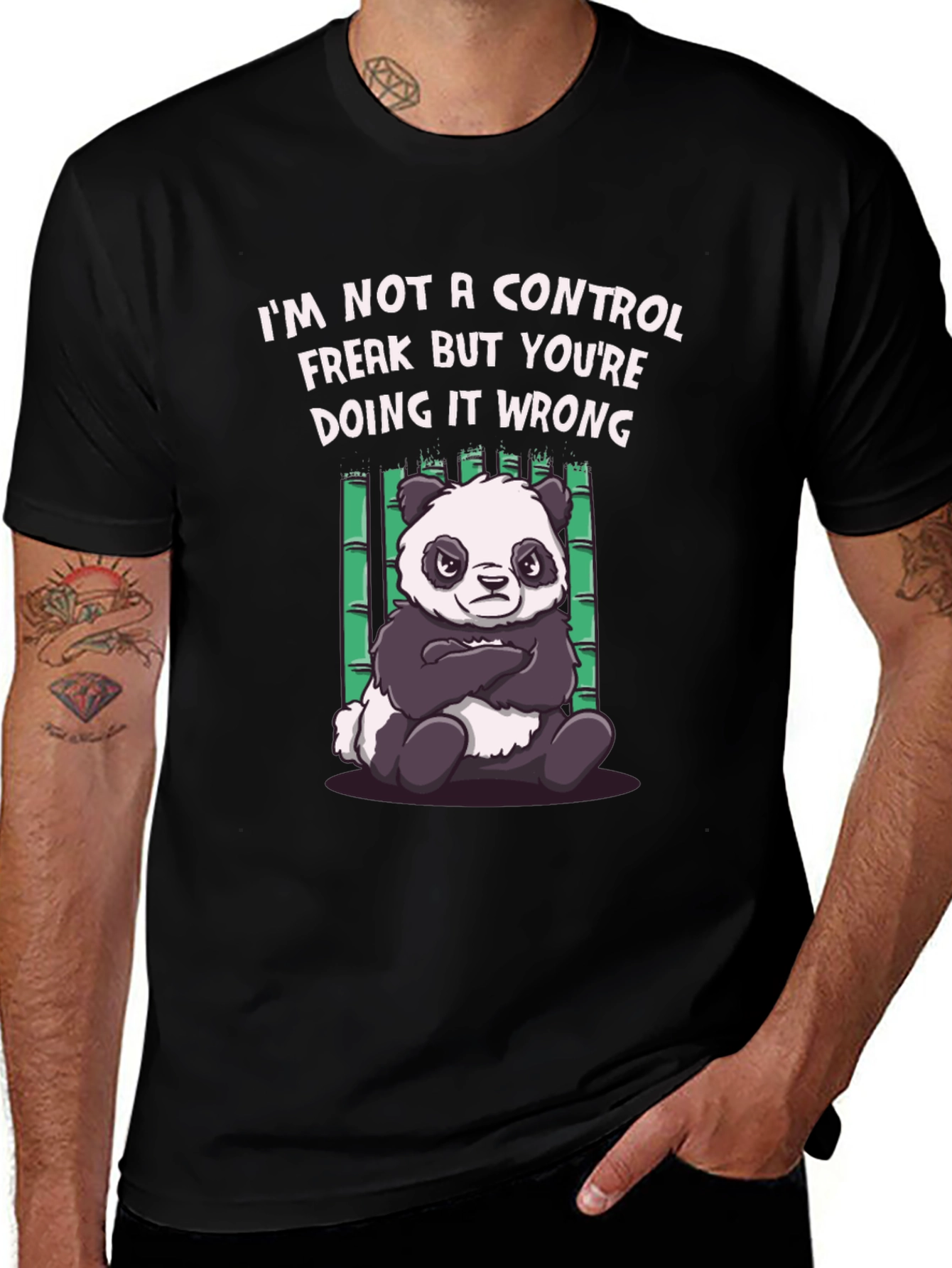 Funny Panda Control Freak Graphic T-Shirt
