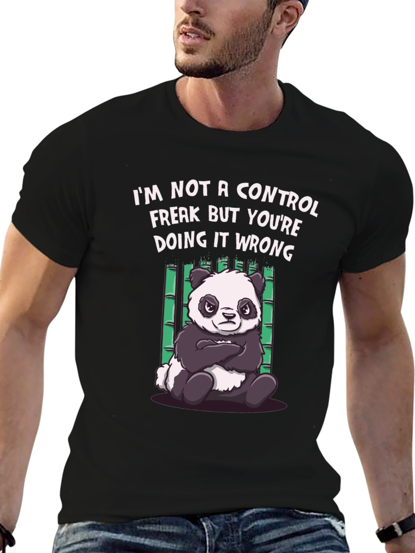 Funny Panda Control Freak Graphic T-Shirt