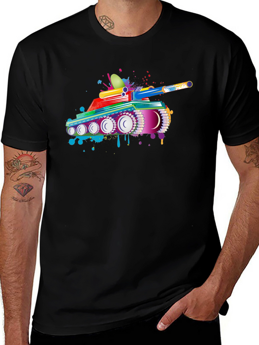 Colorful Tank Graphic Black T-Shirt
