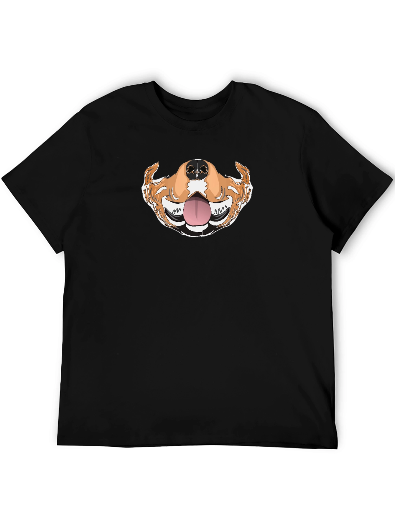 Funny Dog Mouth Graphic Tee - Black Cotton T-Shirt