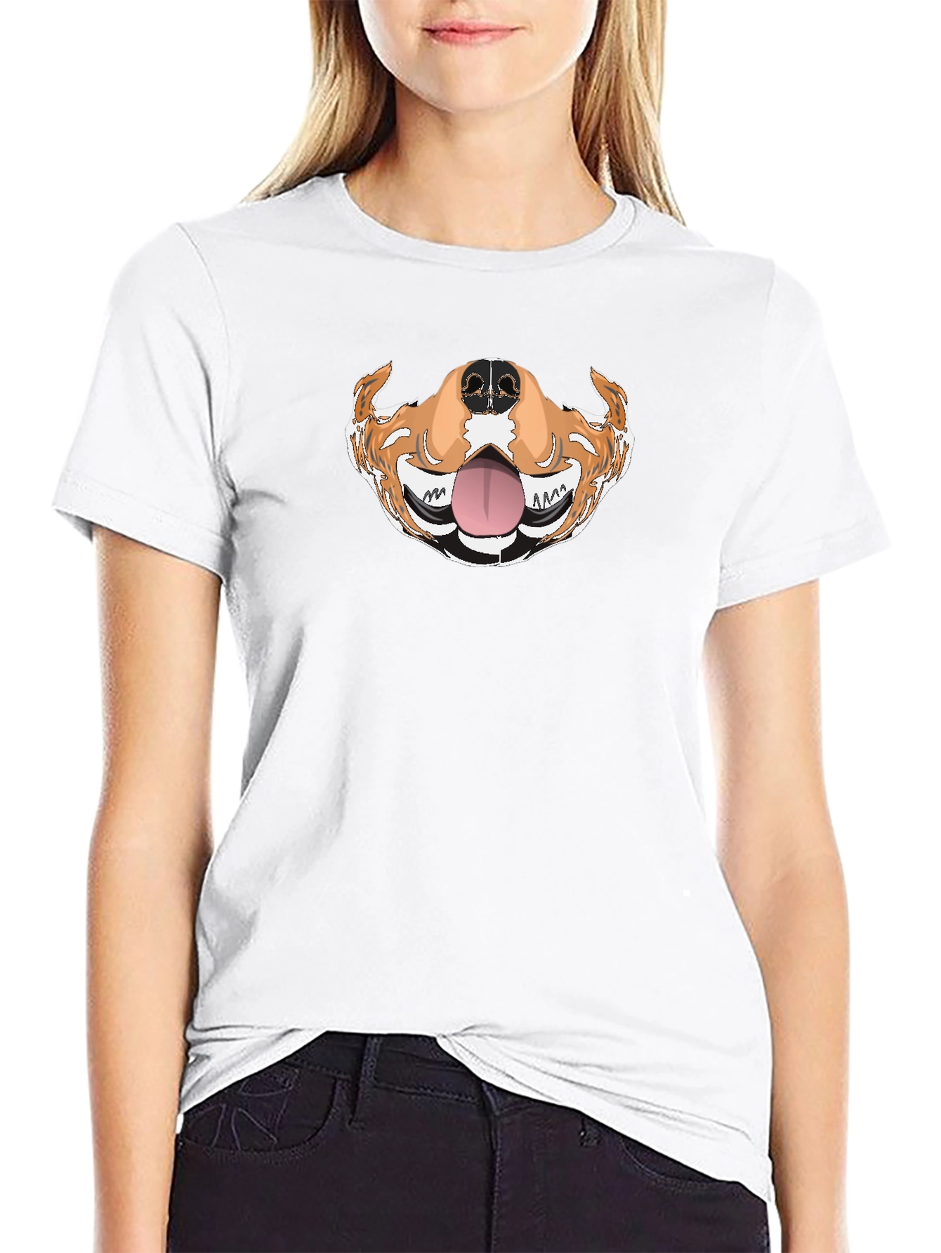 Funny Dog Mouth Graphic Tee - Black Cotton T-Shirt