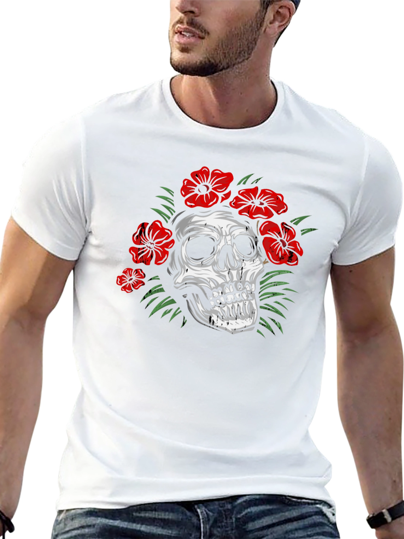 Skull Floral Graphic Print T-Shirt