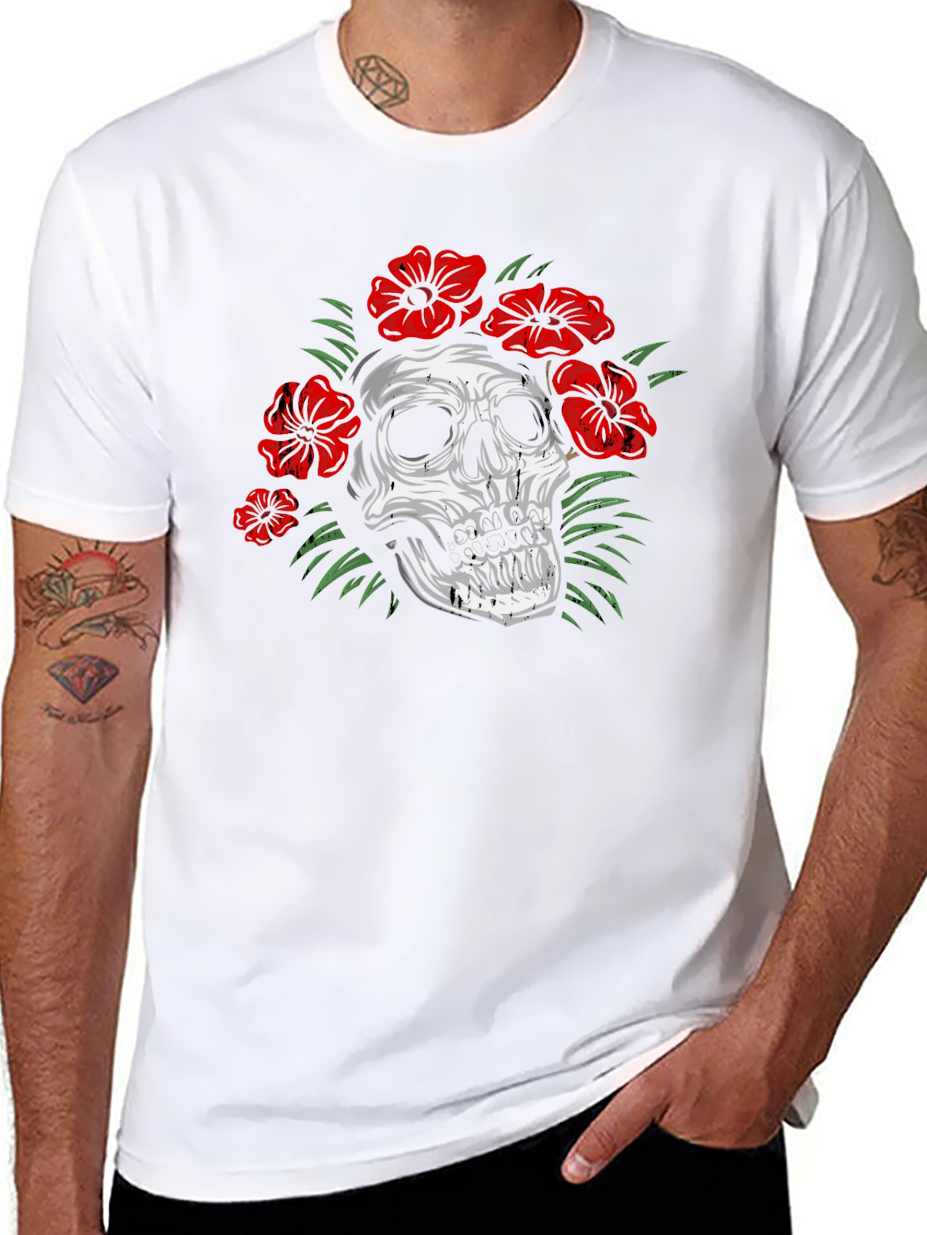 Skull Floral Graphic Print T-Shirt