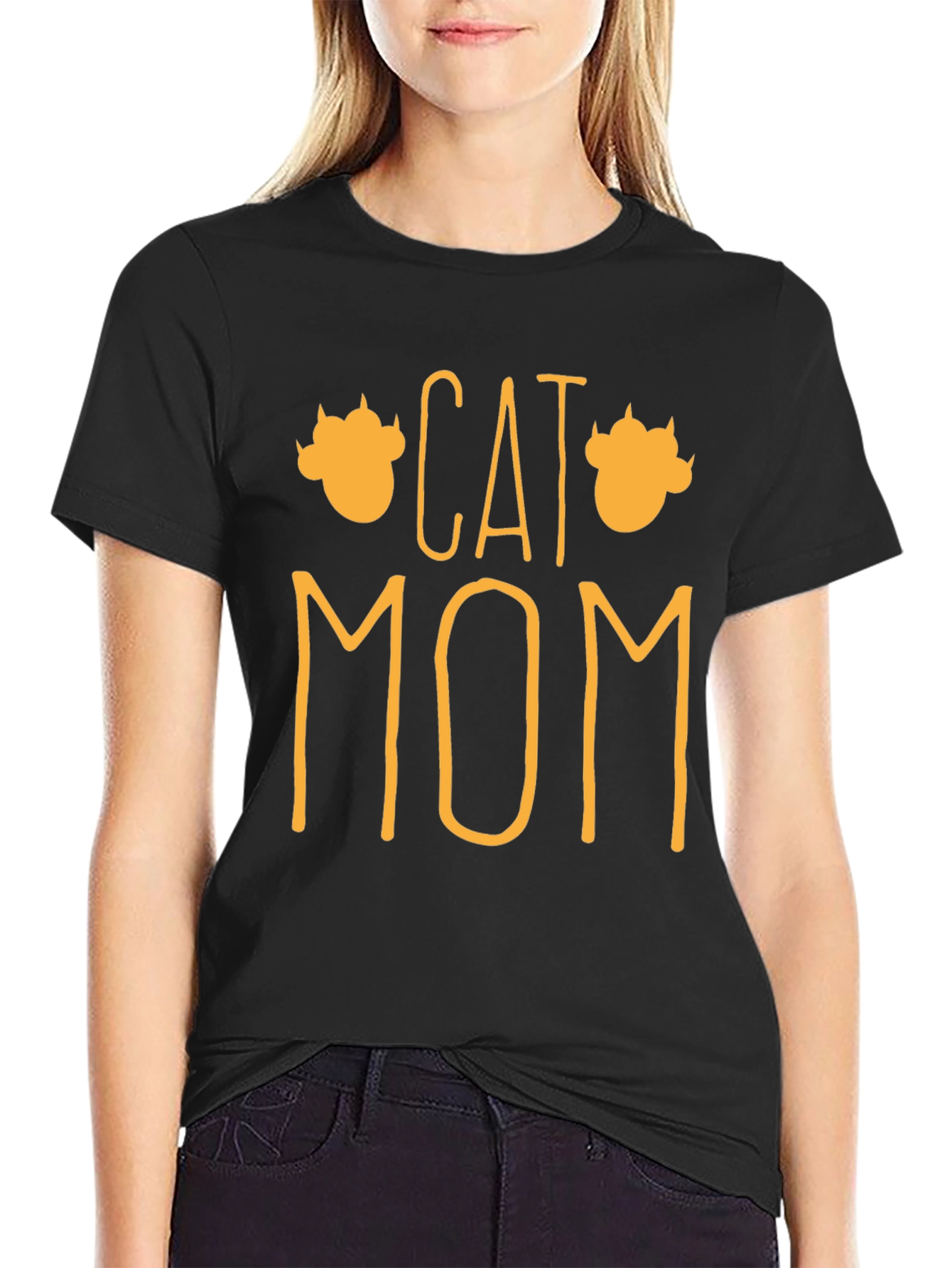 Cat Mom Graphic T-Shirt - Black