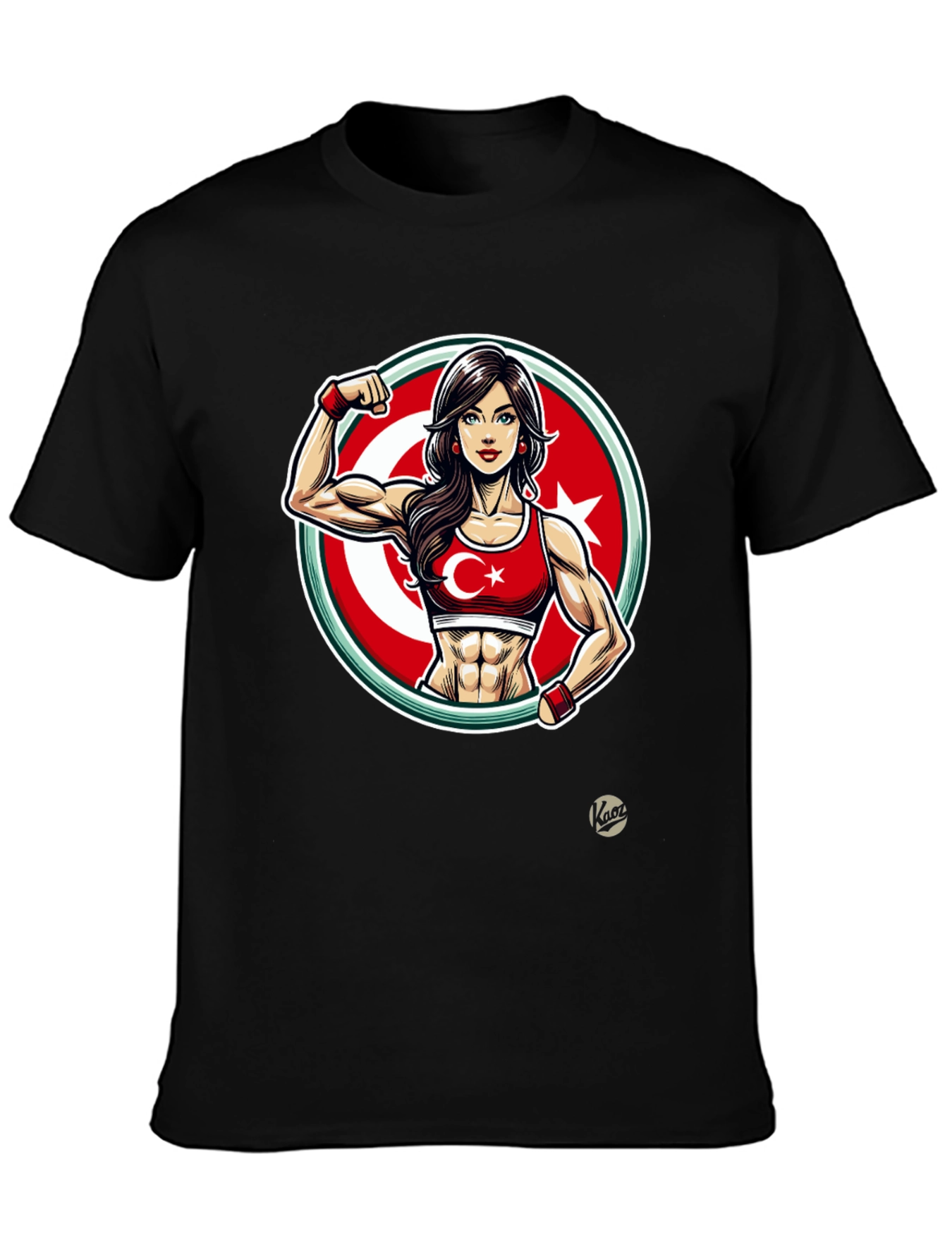 Turkey Flag Muscle Girl T-Shirt - Patriotic Fitness Tee