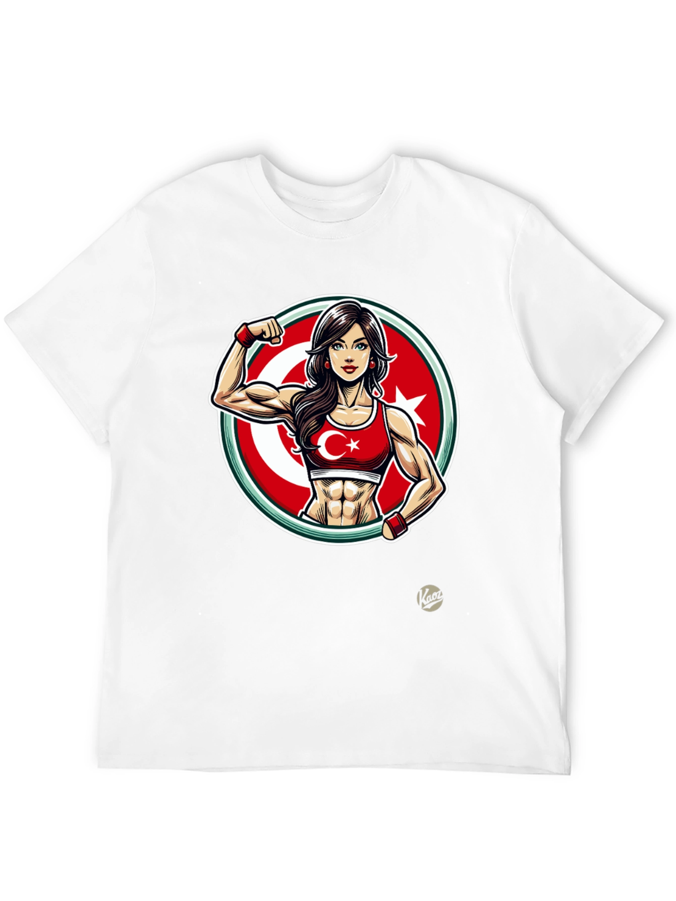 Turkey Flag Muscle Girl T-Shirt - Patriotic Fitness Tee
