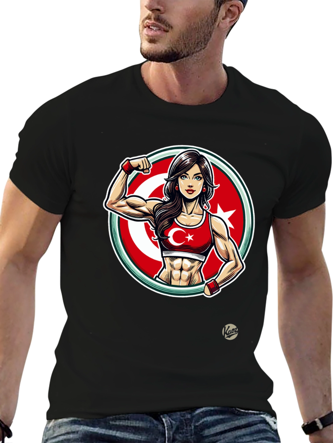 Turkey Flag Muscle Girl T-Shirt - Patriotic Fitness Tee
