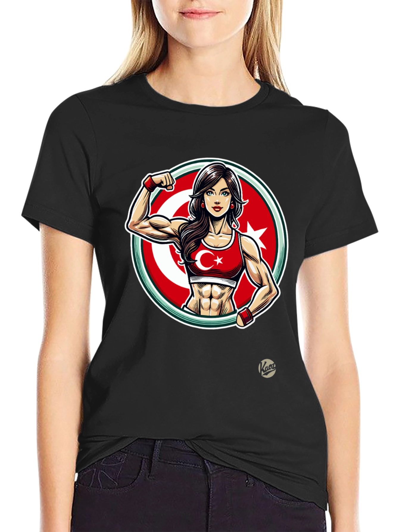 Turkey Flag Muscle Girl T-Shirt - Patriotic Fitness Tee