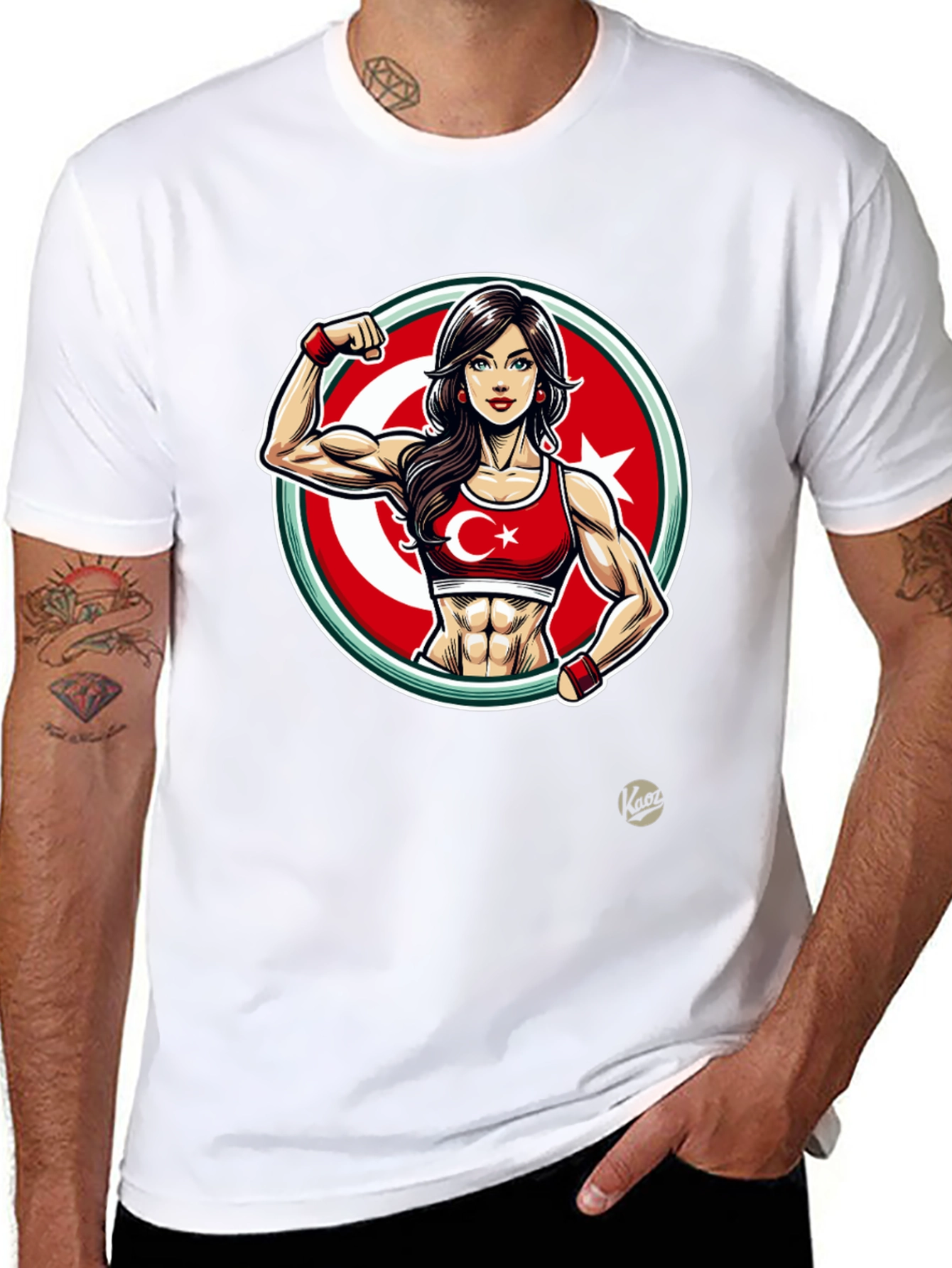 Turkey Flag Muscle Girl T-Shirt - Patriotic Fitness Tee