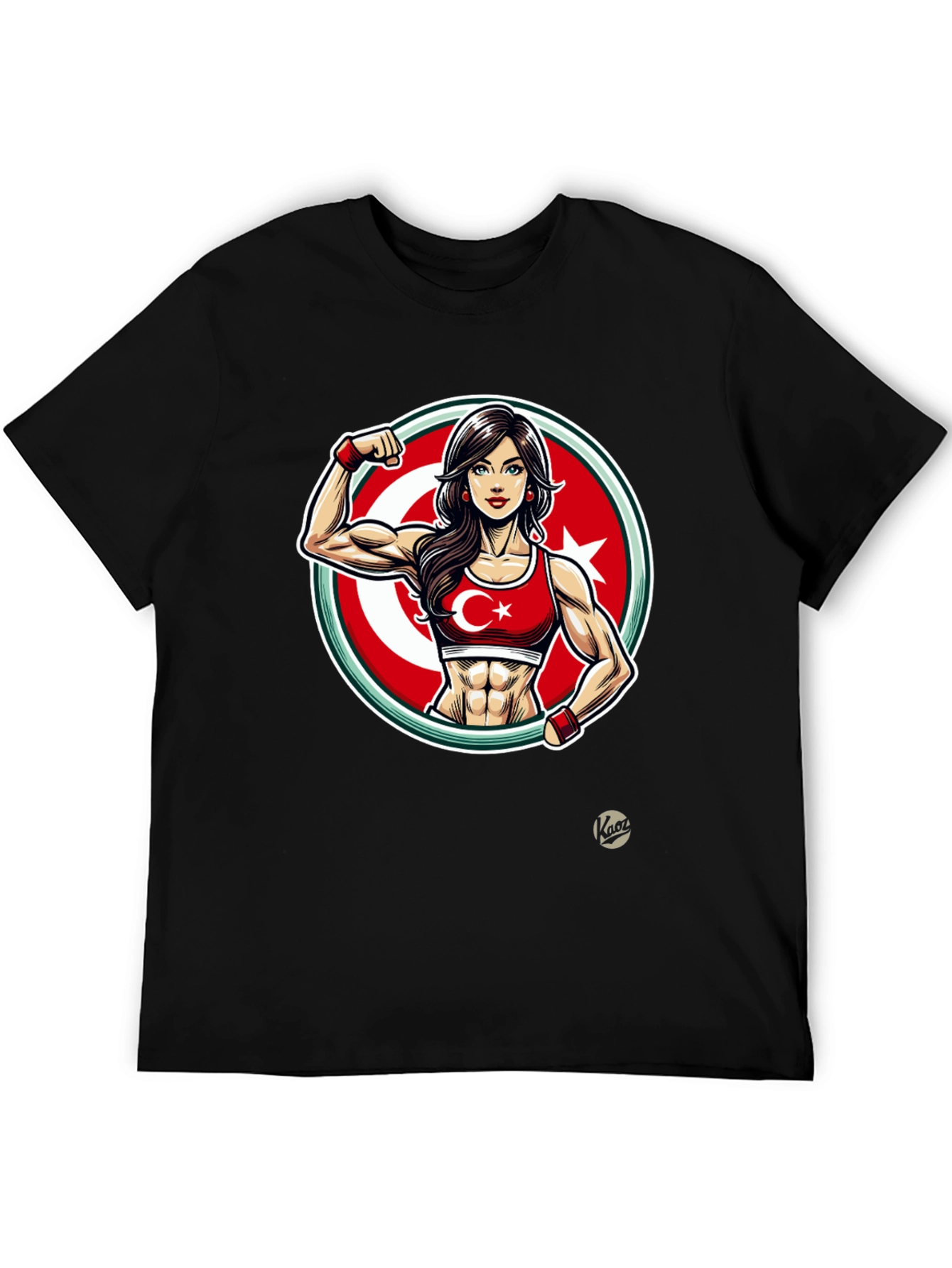 Turkey Flag Muscle Girl T-Shirt - Patriotic Fitness Tee