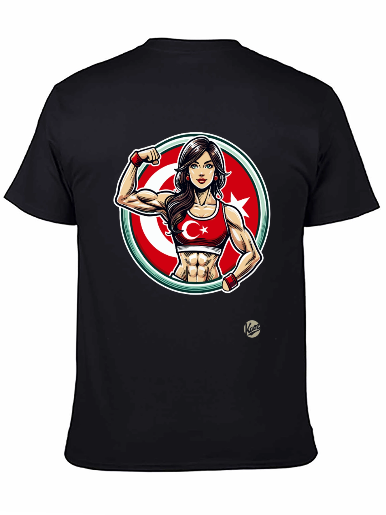 Turkey Flag Muscle Girl T-Shirt - Patriotic Fitness Tee