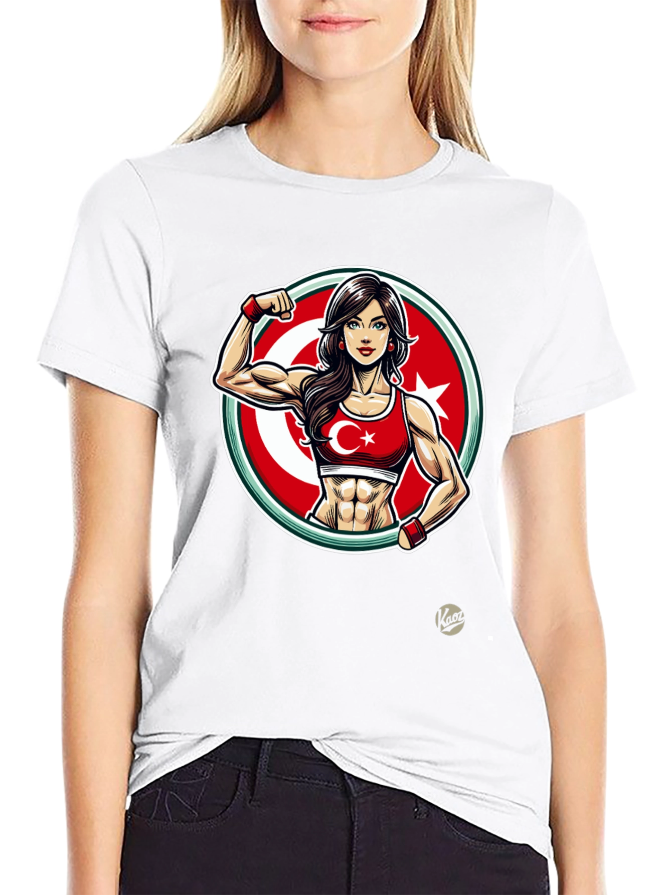 Turkey Flag Muscle Girl T-Shirt - Patriotic Fitness Tee