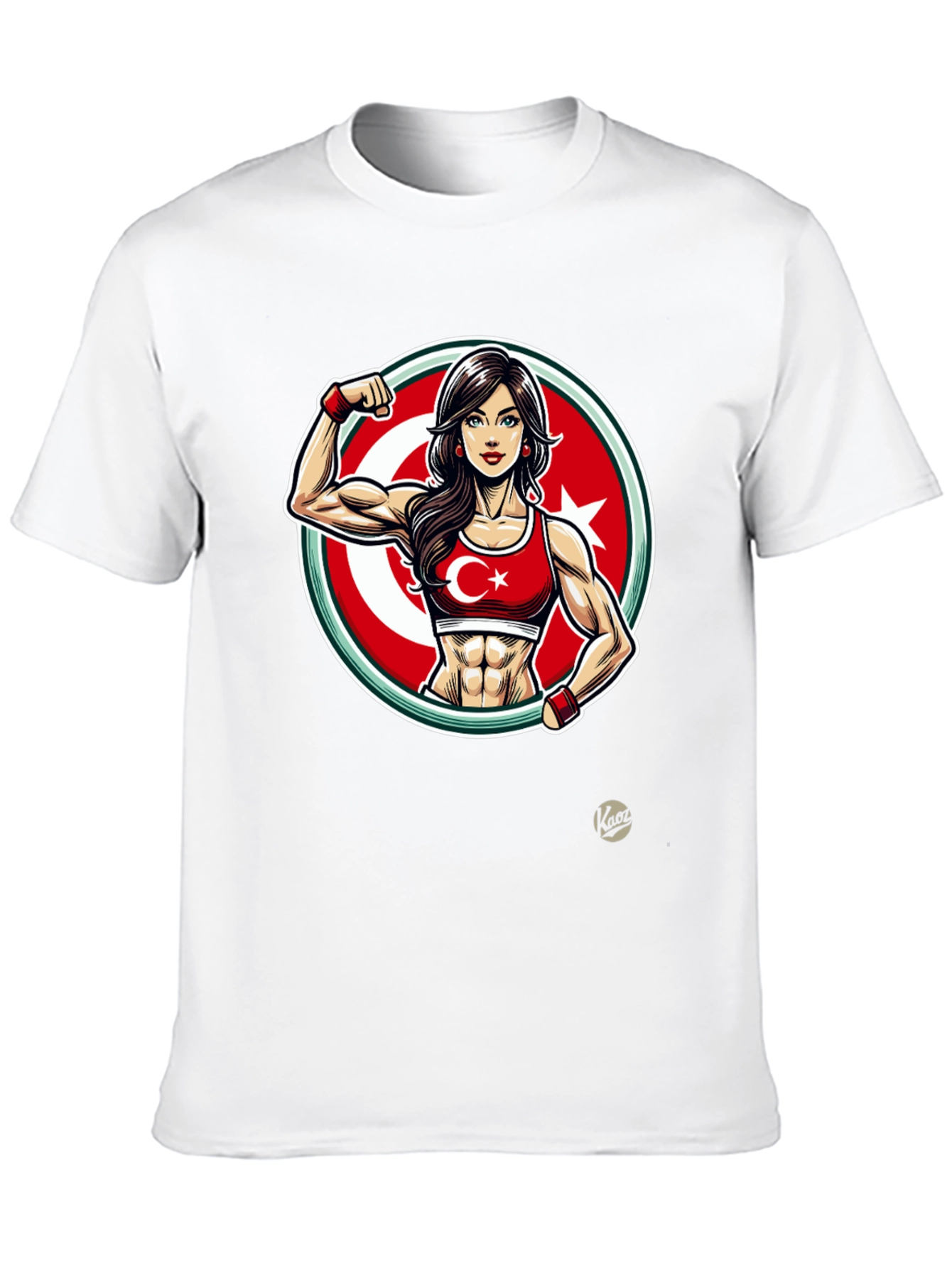 Turkey Flag Muscle Girl T-Shirt - Patriotic Fitness Tee