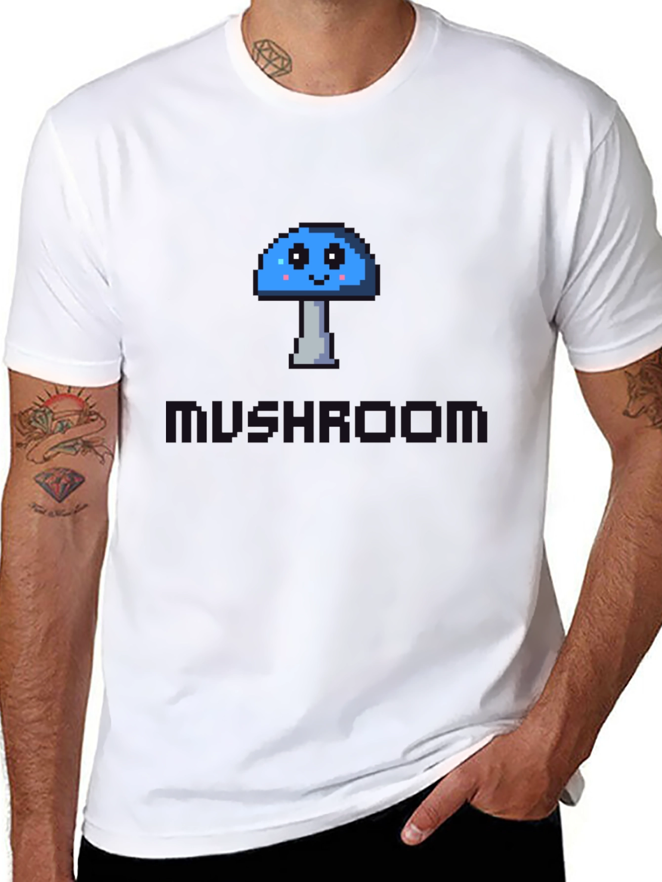 Pixel Mushroom Graphic Tee - Unisex Cotton Blend