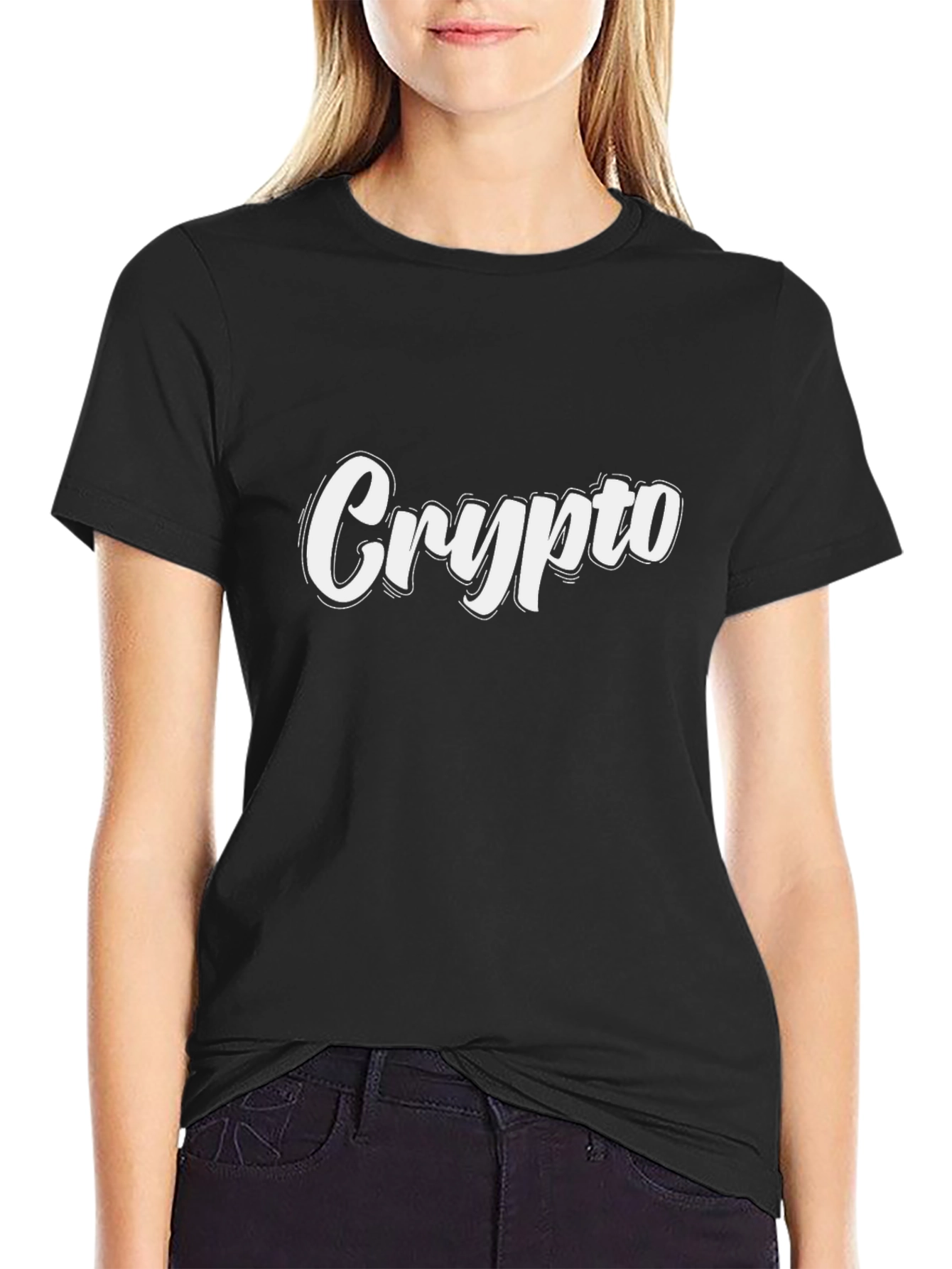 Crypto White Graphic Black T-Shirt