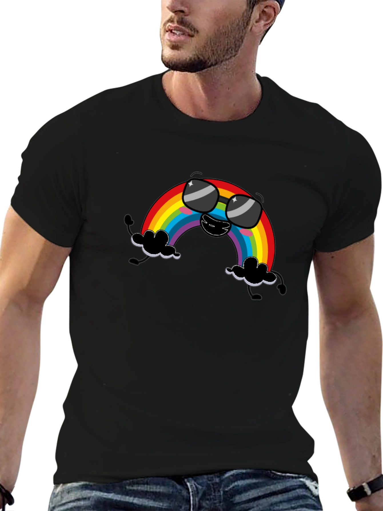 Cool Rainbow Graphic T-Shirt - Black Cotton Tee