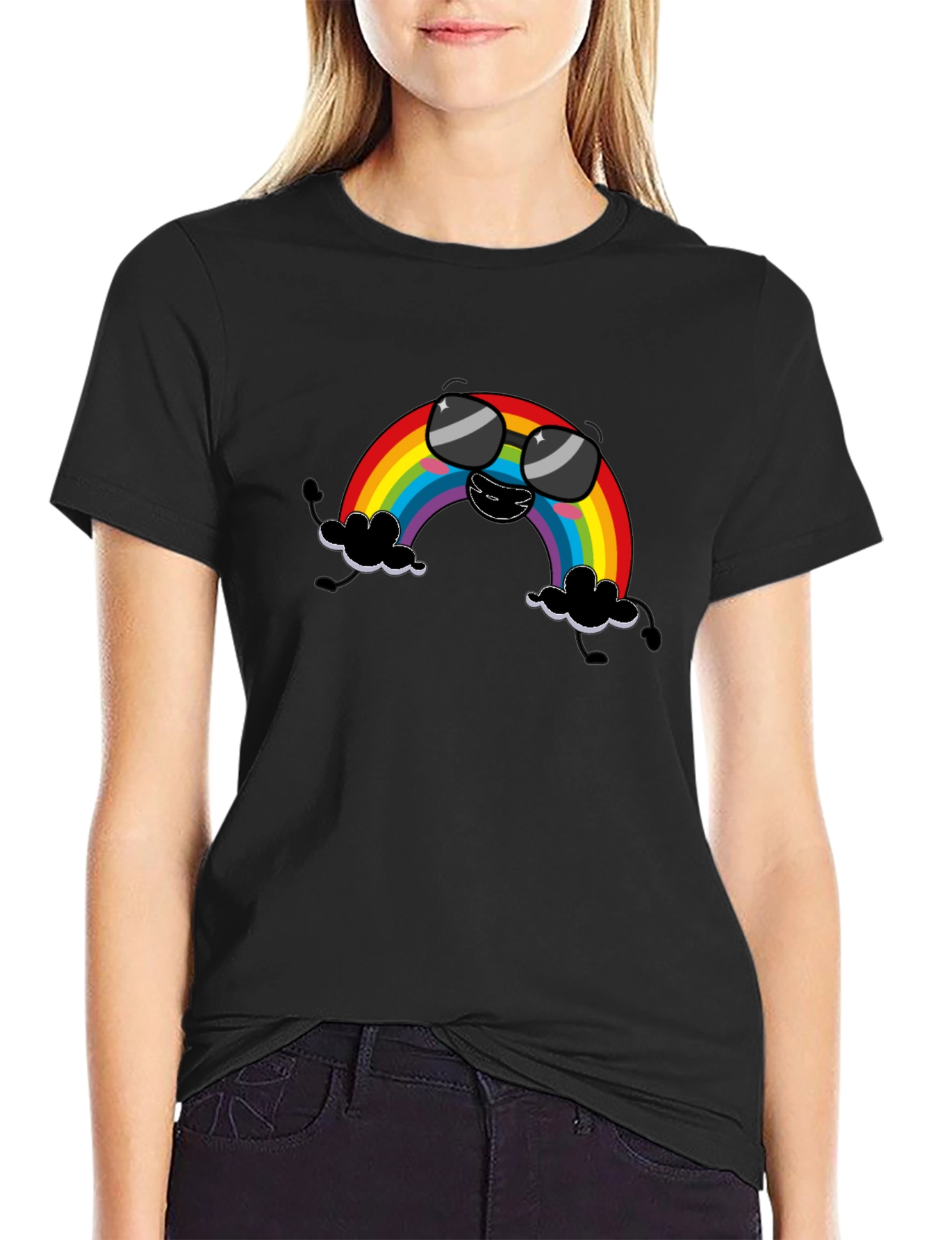 Cool Rainbow Graphic T-Shirt - Black Cotton Tee
