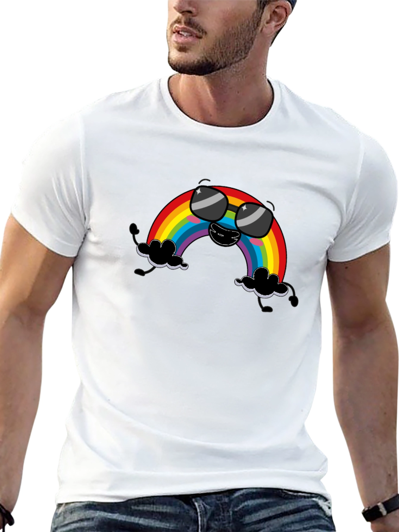 Cool Rainbow Graphic T-Shirt - Black Cotton Tee