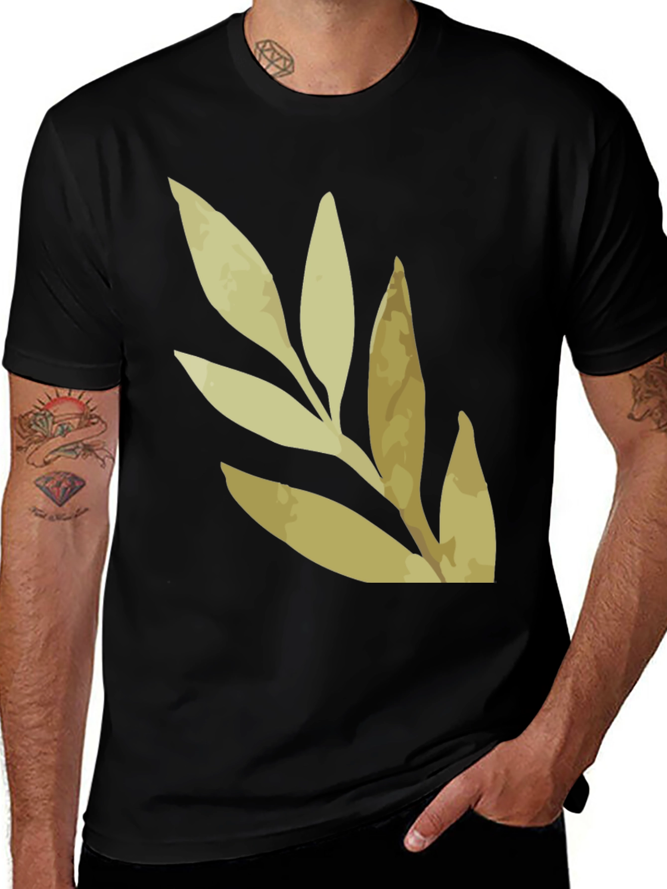 Botanical Leaf Print Black T-Shirt