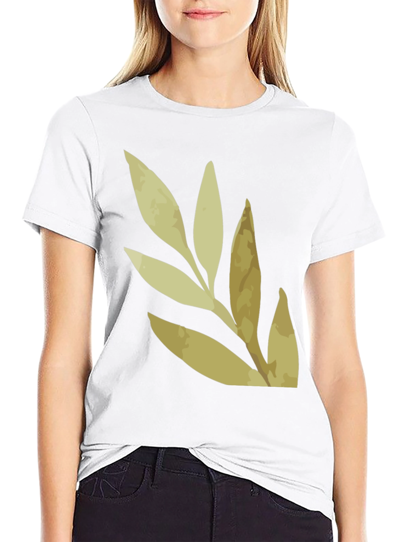 Botanical Leaf Print Black T-Shirt