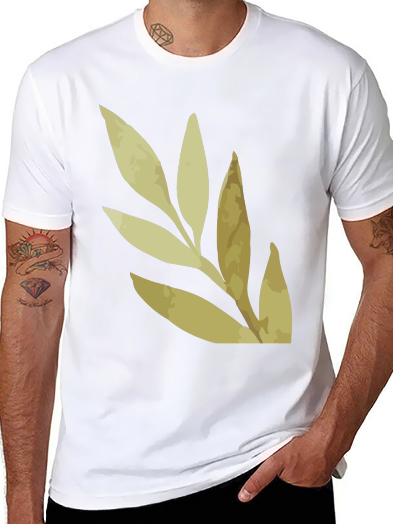 Botanical Leaf Print Black T-Shirt