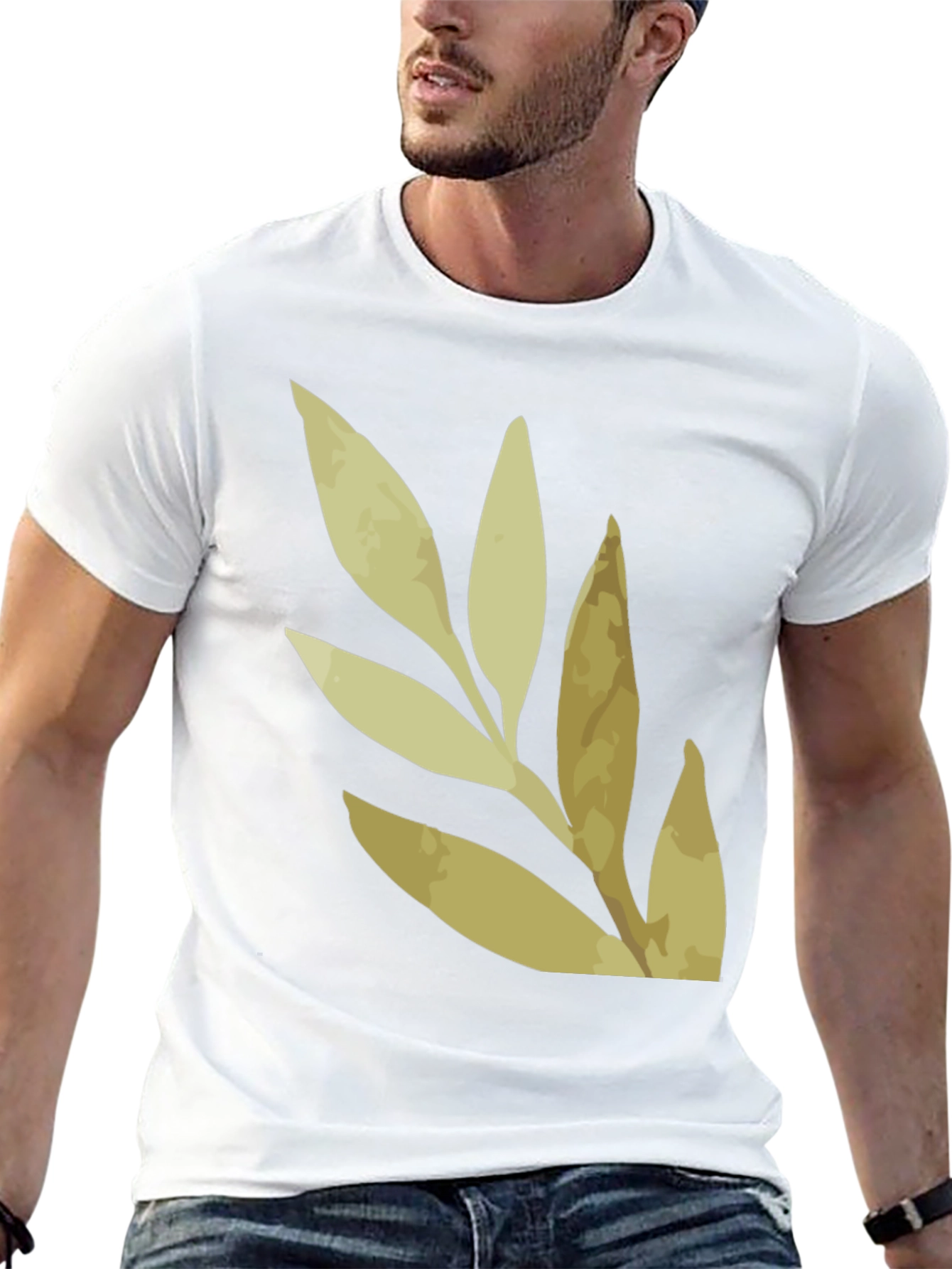 Botanical Leaf Print Black T-Shirt