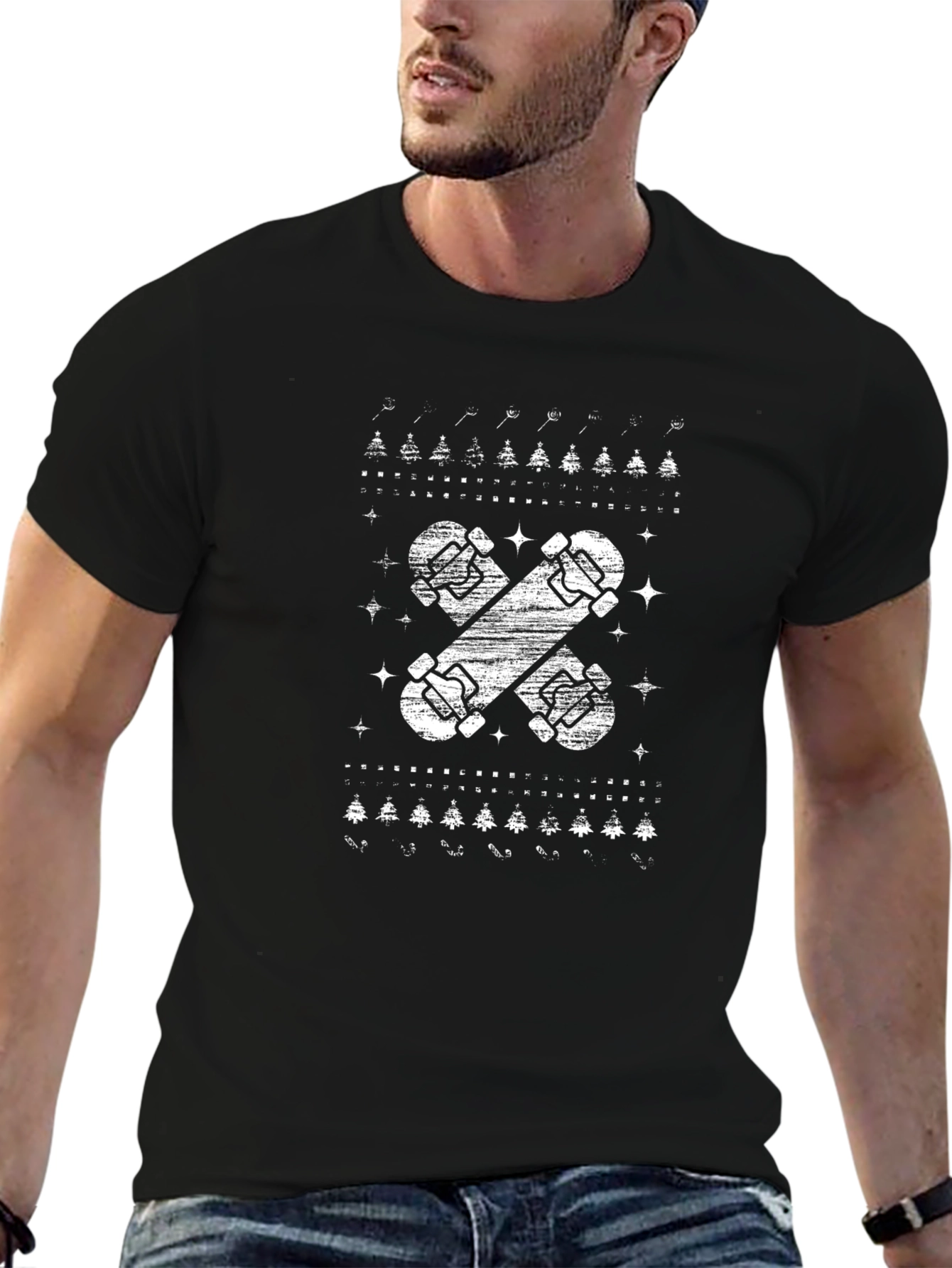 Skateboards Patterned Black T-Shirt