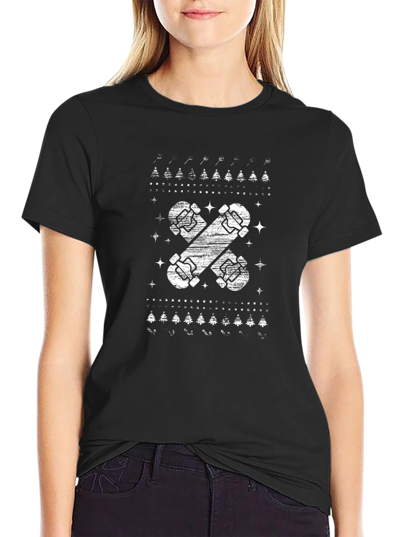 Skateboards Patterned Black T-Shirt