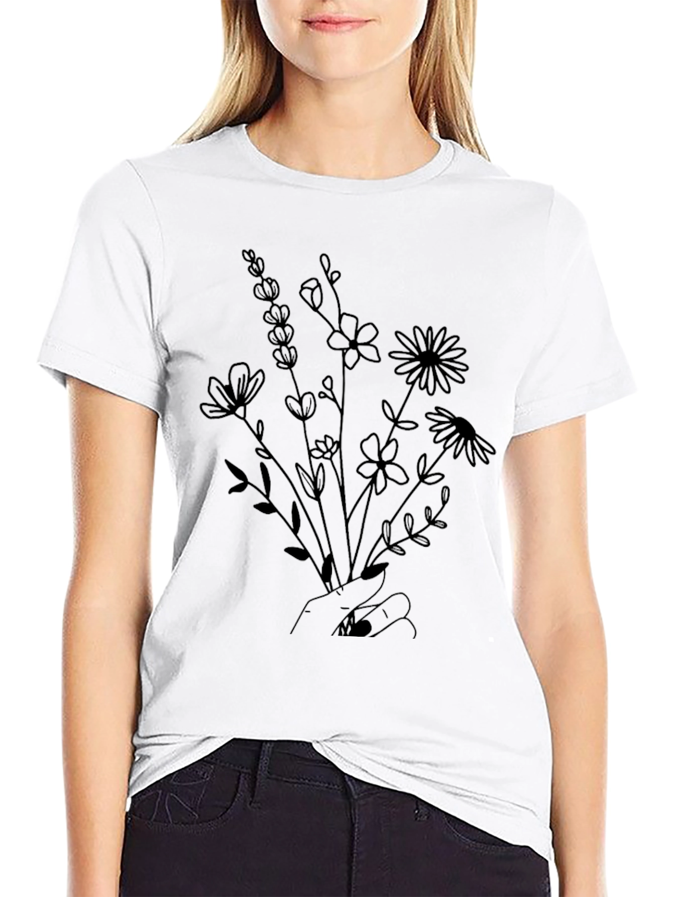 Floral Bouquet Graphic Tee - Black Unisex Shirt