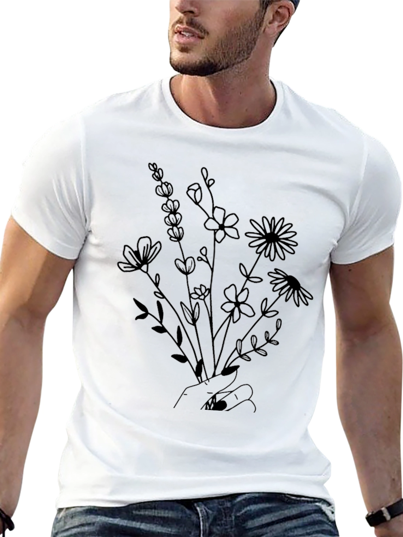 Floral Bouquet Graphic Tee - Black Unisex Shirt