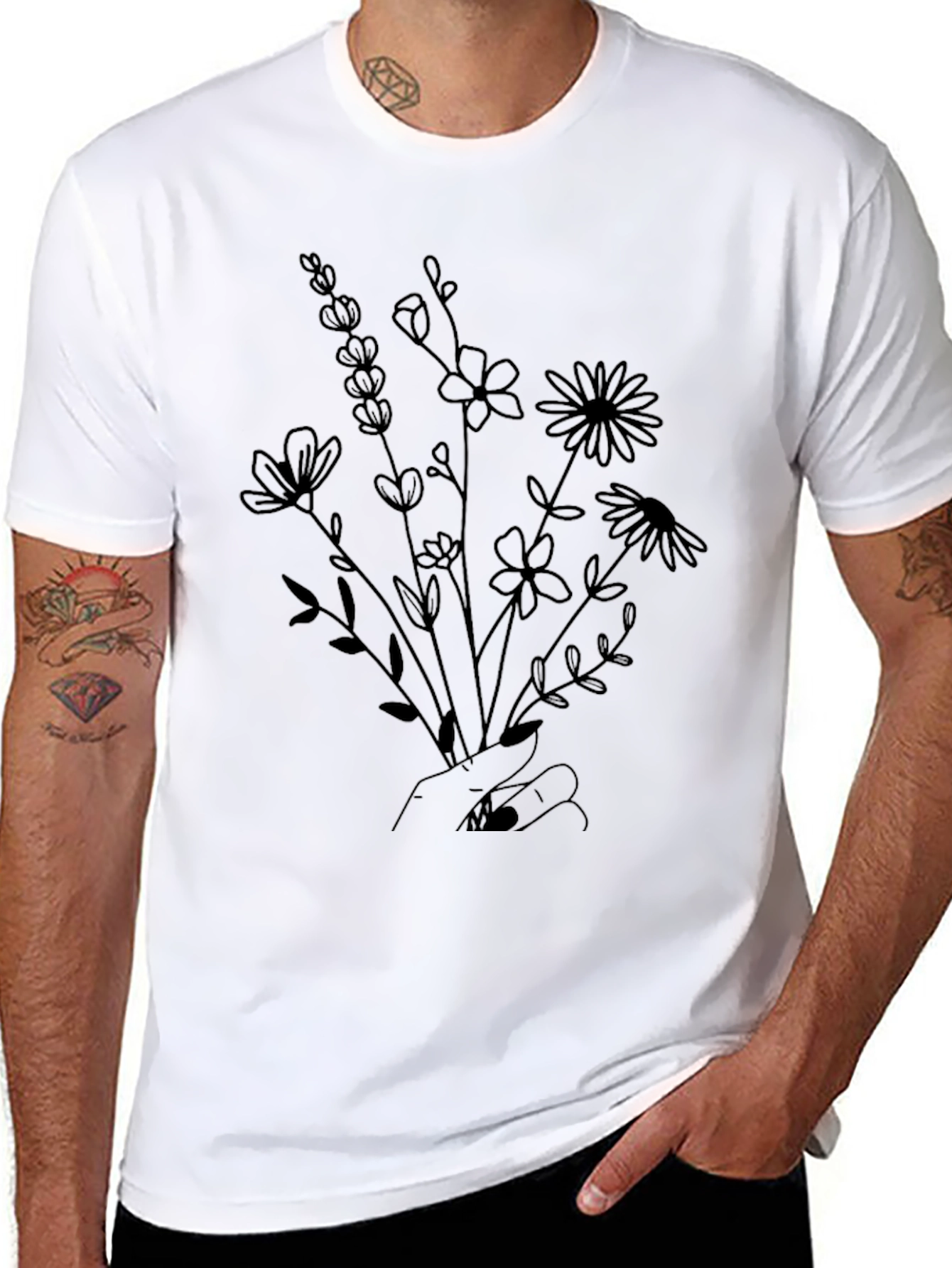 Floral Bouquet Graphic Tee - Black Unisex Shirt