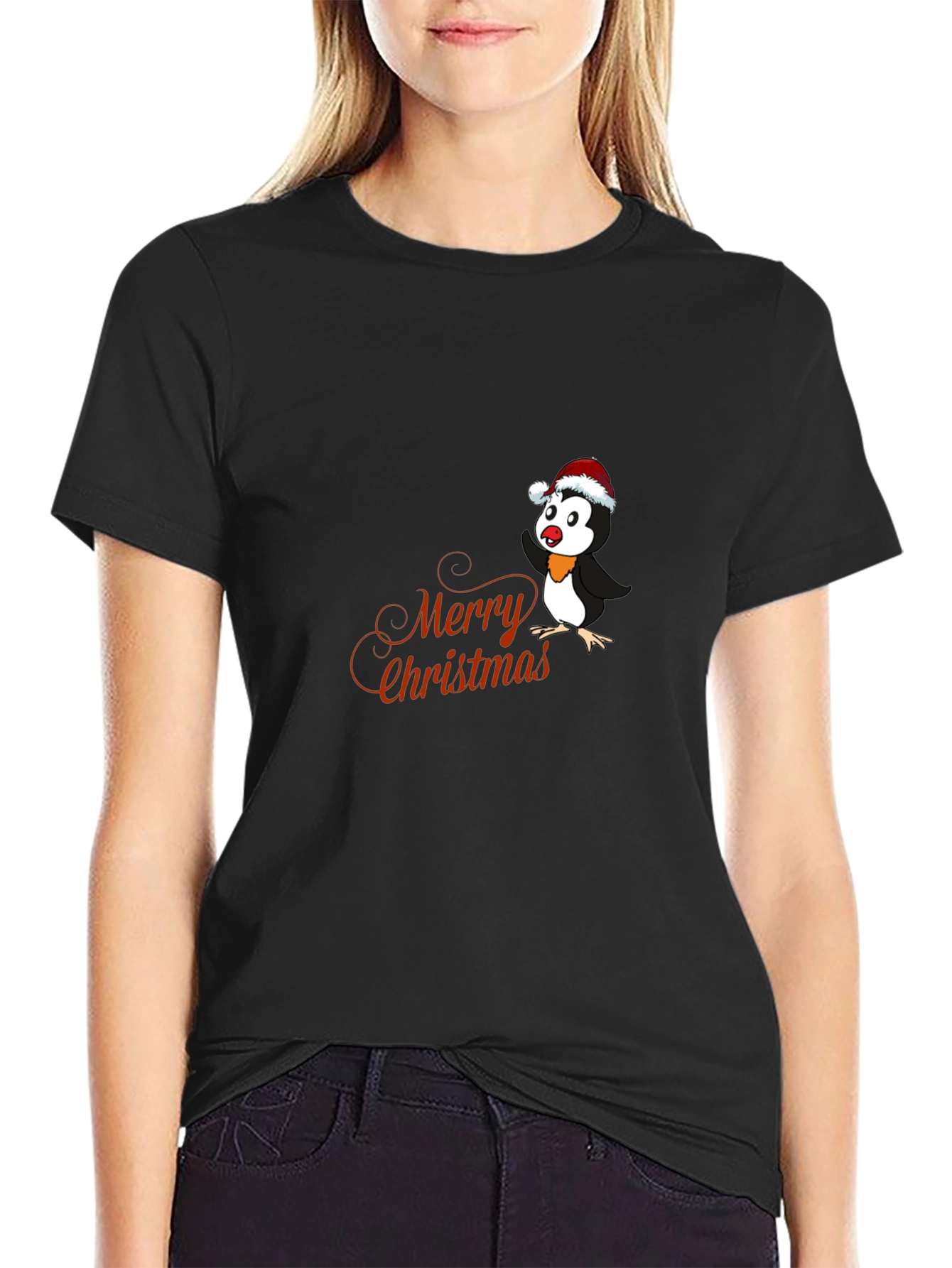 Festive Penguin Merry Christmas Graphic T-Shirt