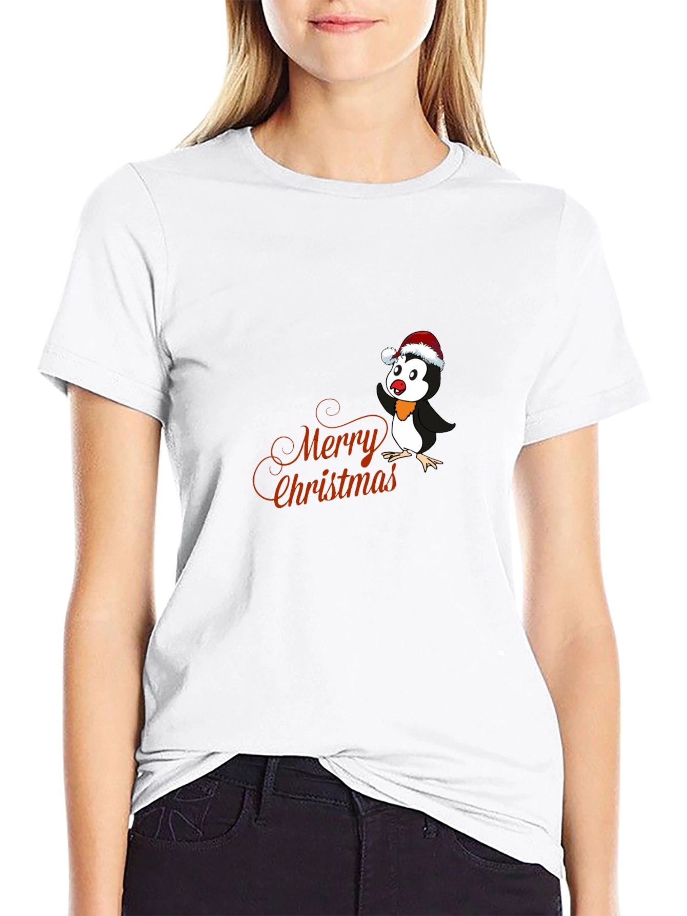 Festive Penguin Merry Christmas Graphic T-Shirt