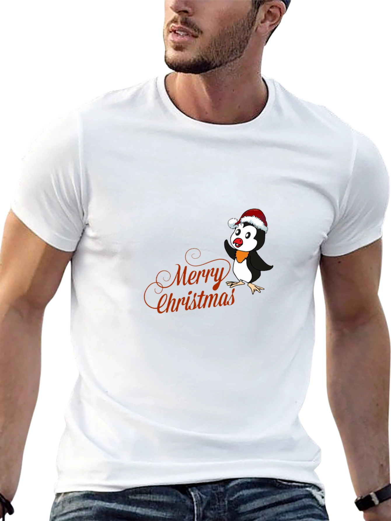 Festive Penguin Merry Christmas Graphic T-Shirt