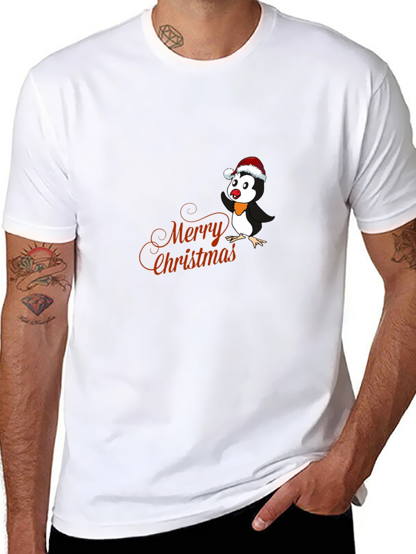 Festive Penguin Merry Christmas Graphic T-Shirt