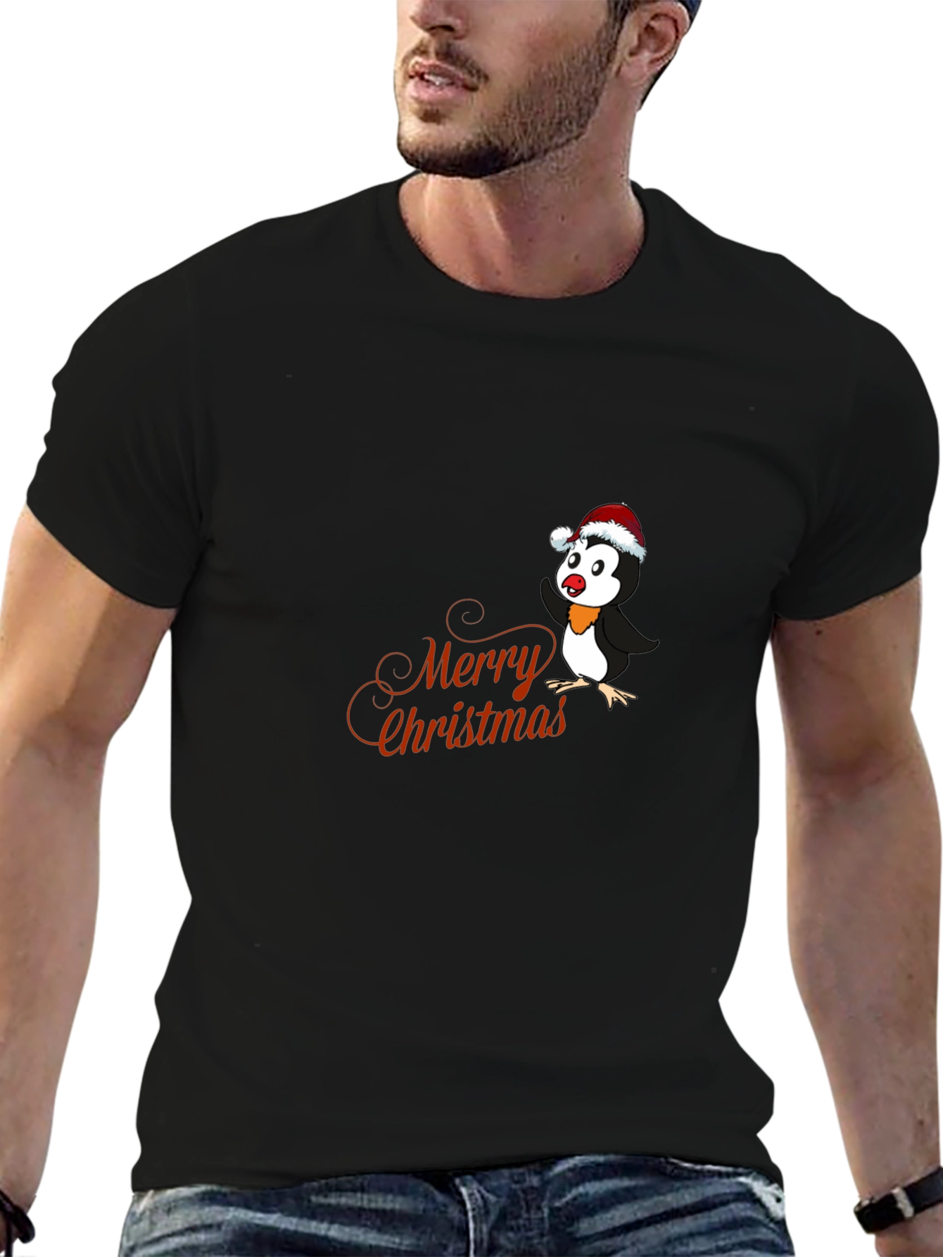 Festive Penguin Merry Christmas Graphic T-Shirt