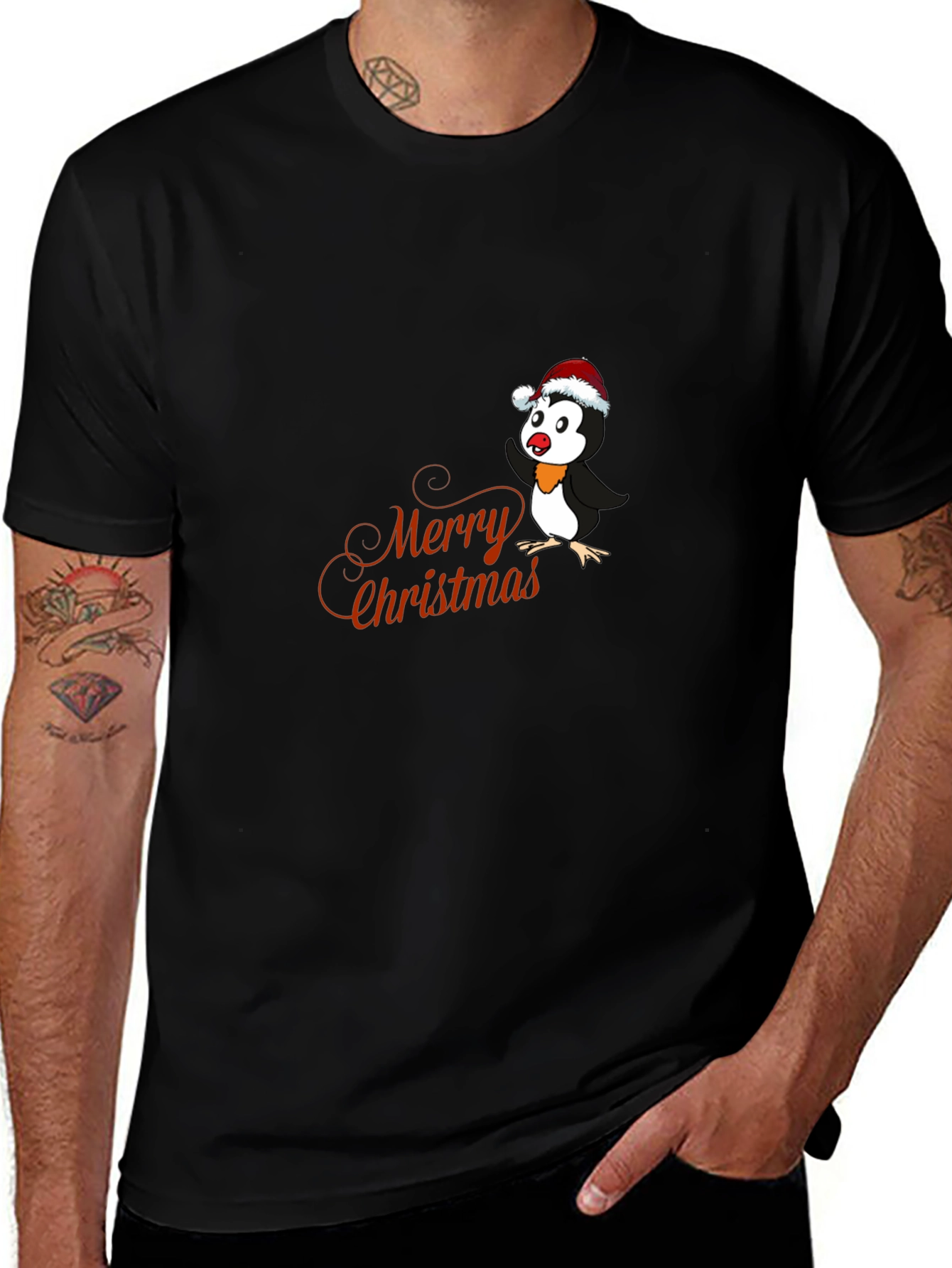 Festive Penguin Merry Christmas Graphic T-Shirt